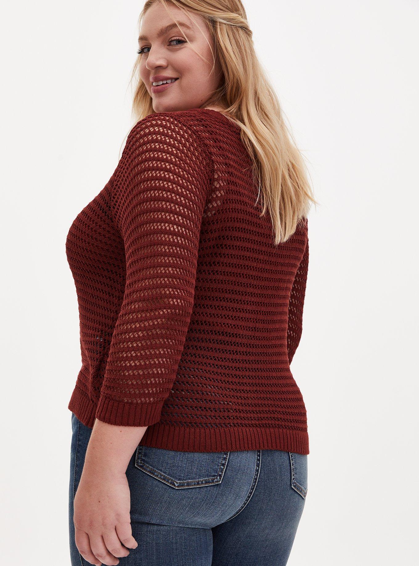 Pointelle Pullover V-Neck Sweater, , alternate