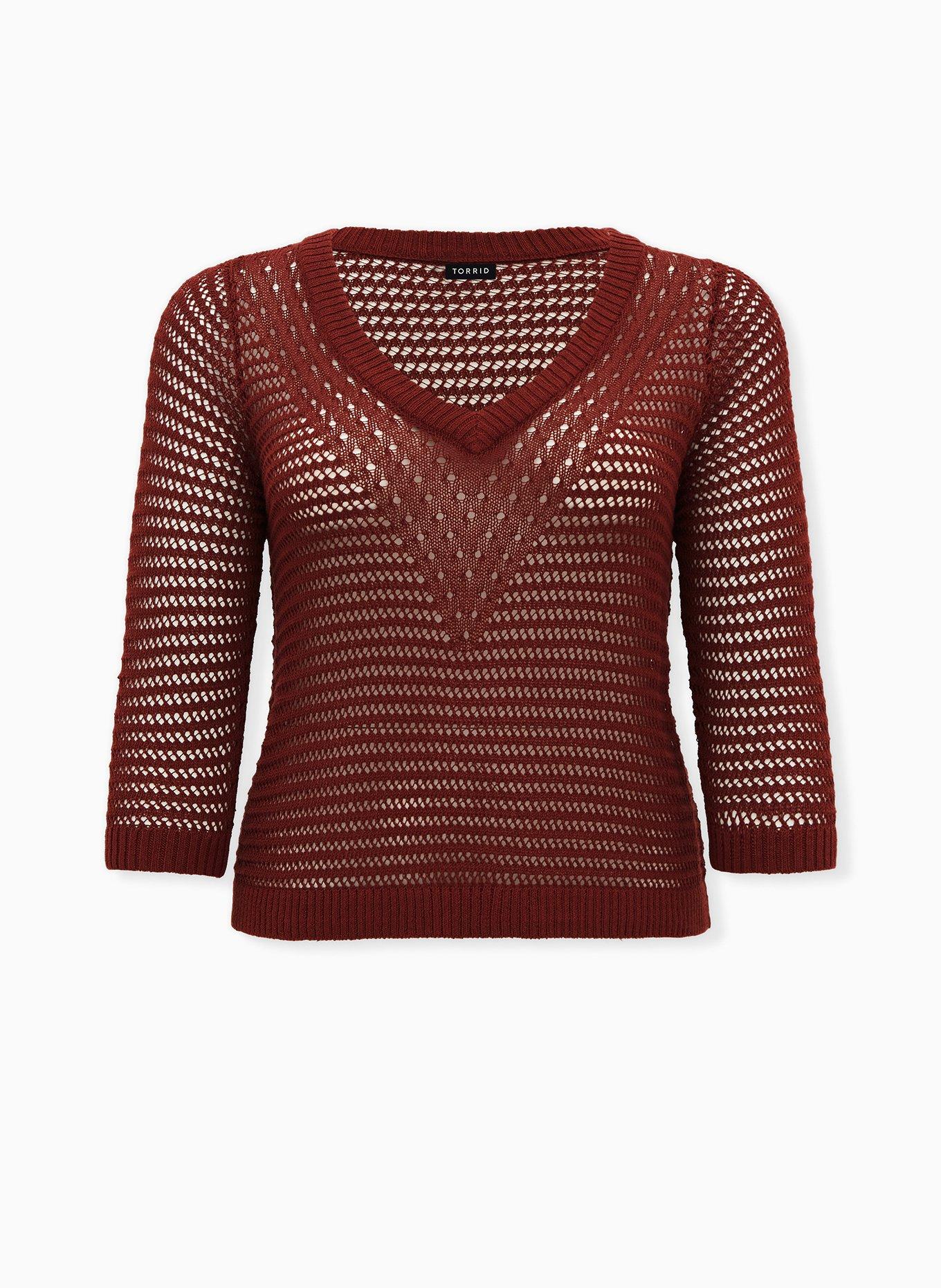 Pointelle Pullover V-Neck Sweater, , hi-res