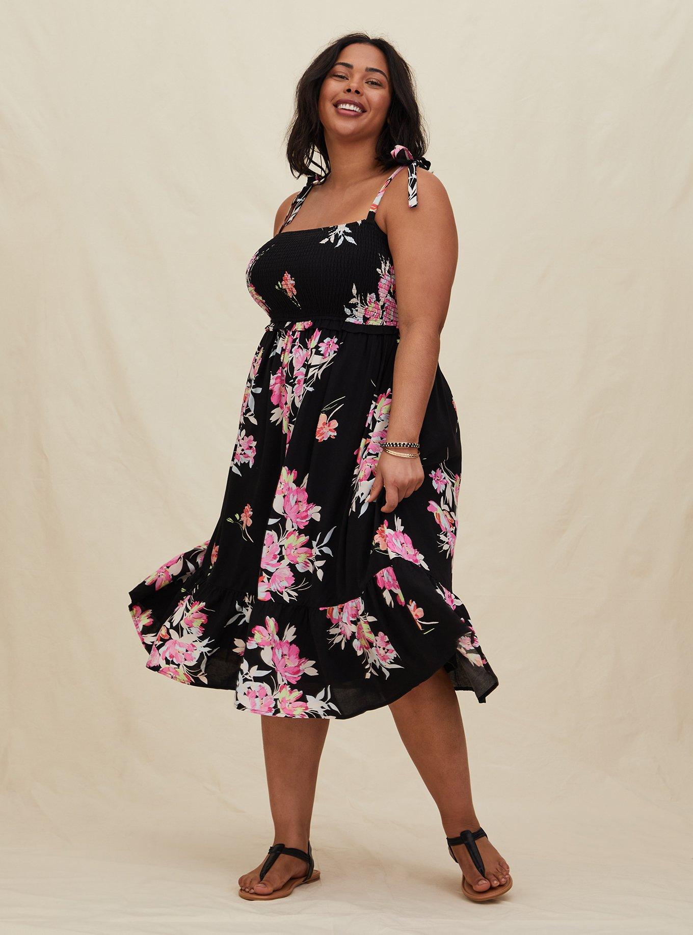 Plus Size - Midi Challis Smocked Dress - Torrid