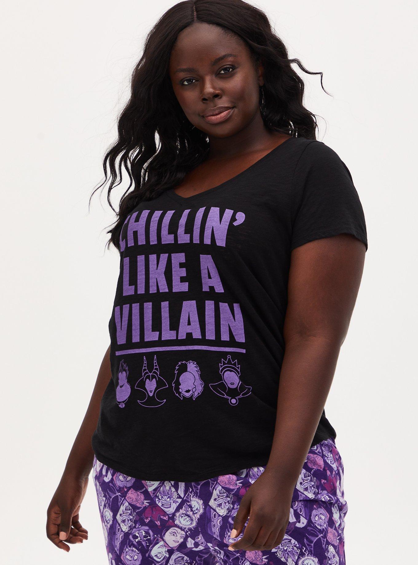 Plus Size Disney Villain Chillin&rsquo; Like A Villain Black Sleep Top, DEEP BLACK, hi-res