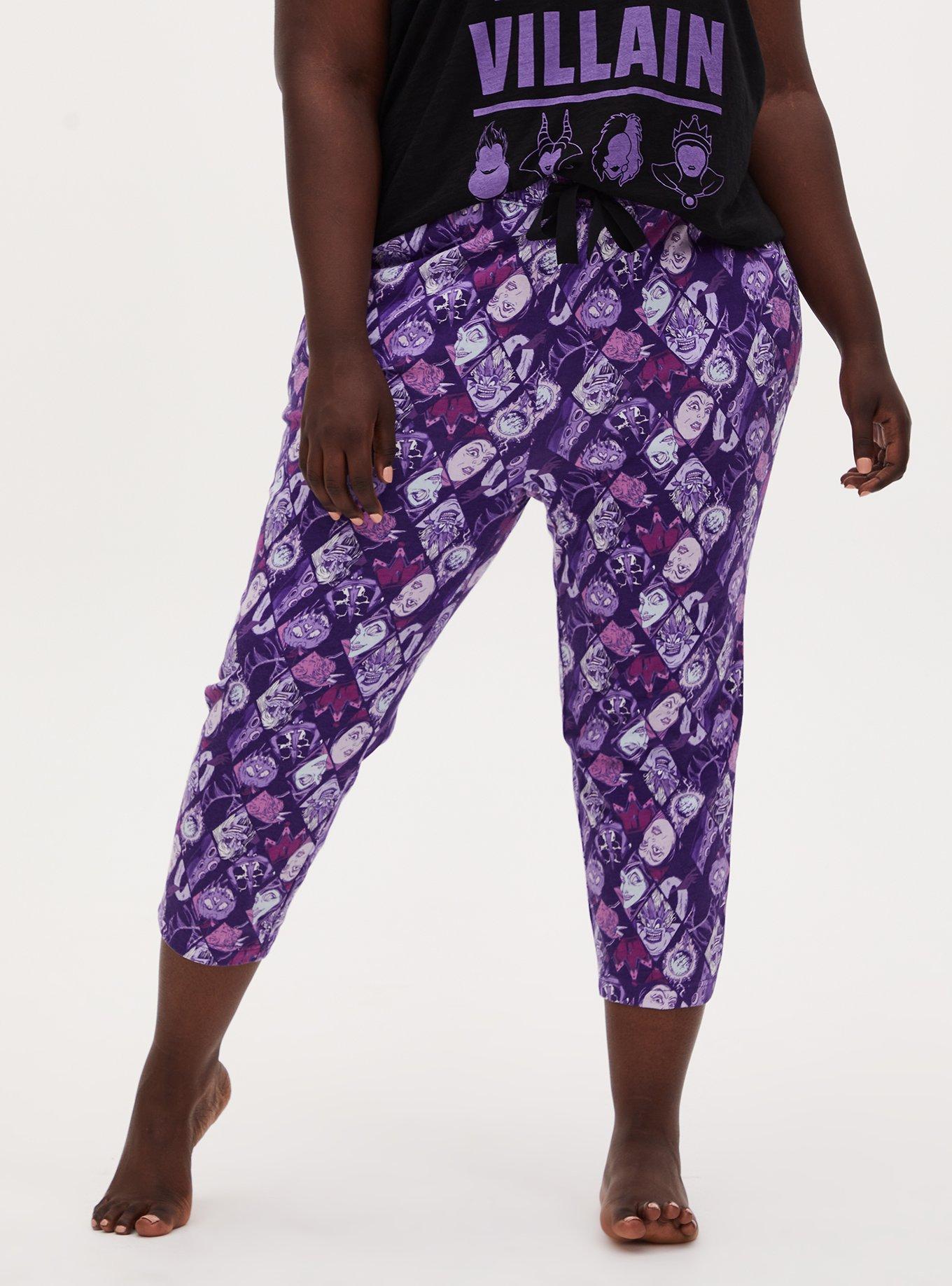 Plus Size Disney Villain Purple Drawstring Crop Sleep Pant , MULTI, alternate