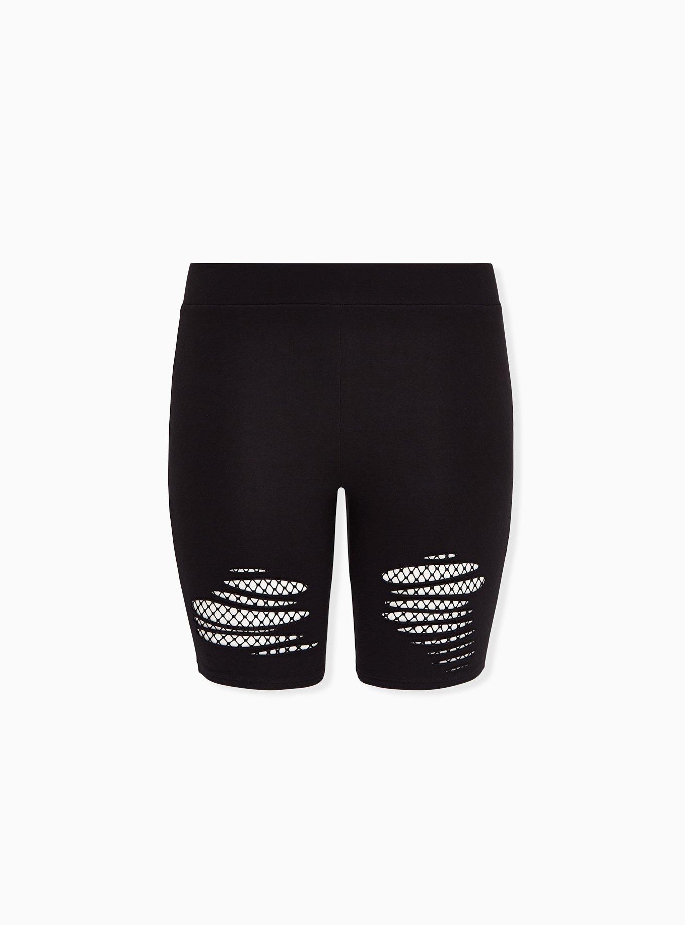 Plus Size - Black Slashed Fishnet Underlay Bike Shorts - Torrid