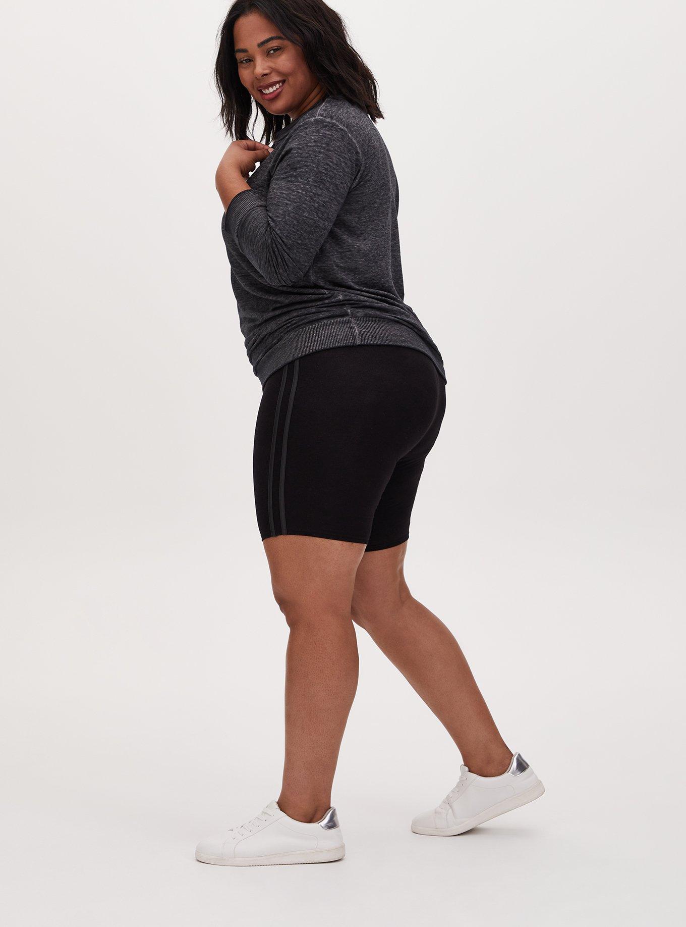 Black & Faux Leather Dual Stripe Bike Short, BLACK, alternate