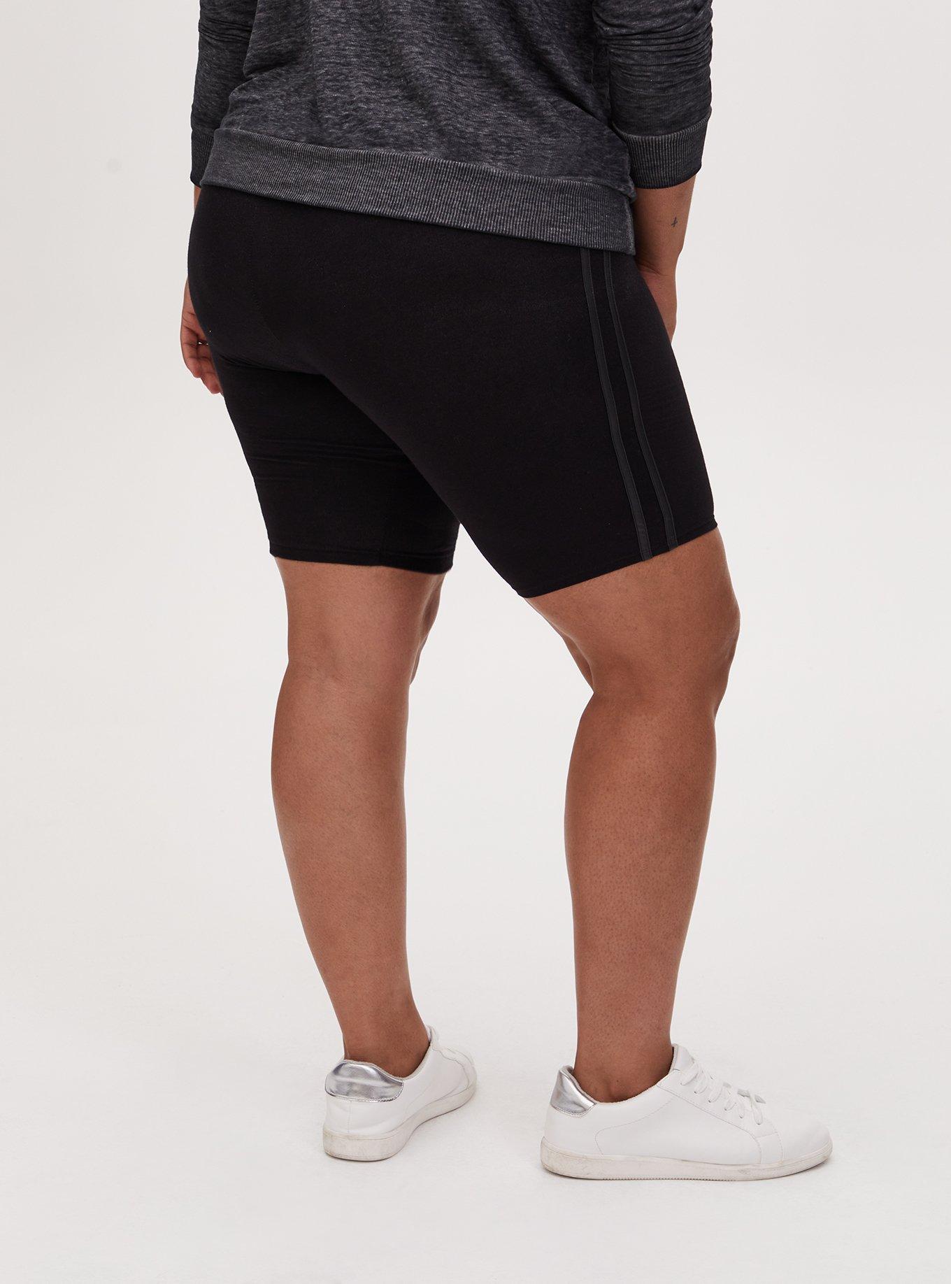 Black & Faux Leather Dual Stripe Bike Short, BLACK, alternate