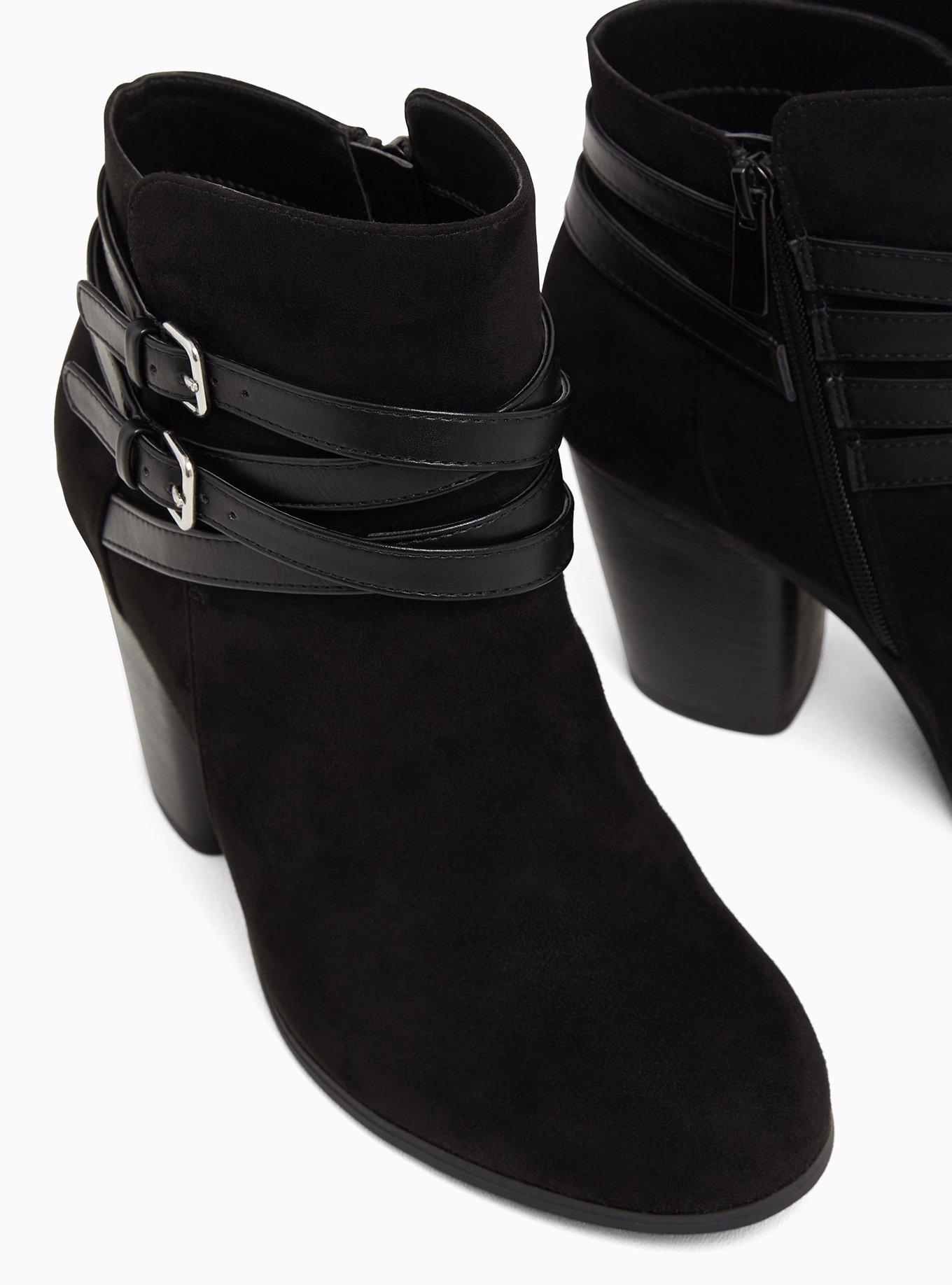 Black Faux Suede Wrap Strap Bootie (WW), BLACK, alternate