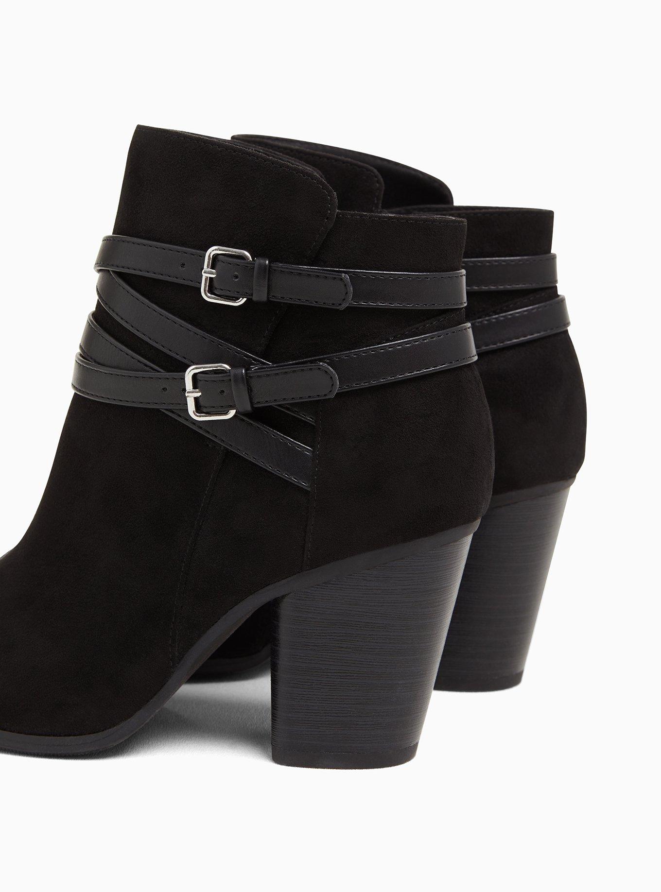 Black Faux Suede Wrap Strap Bootie (WW), BLACK, alternate