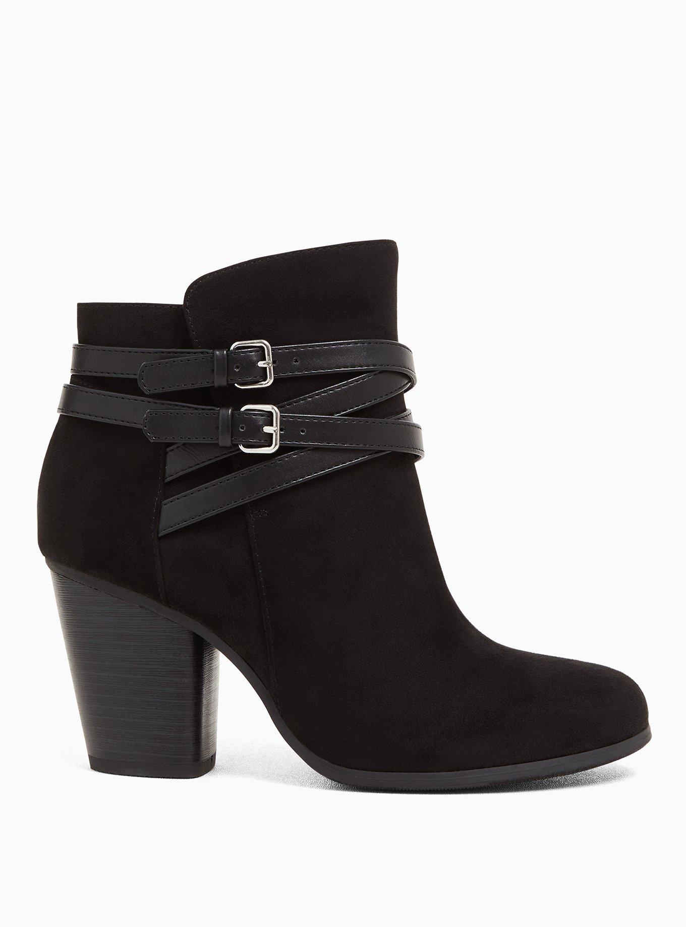 Black Faux Suede Wrap Strap Bootie (WW), BLACK, alternate