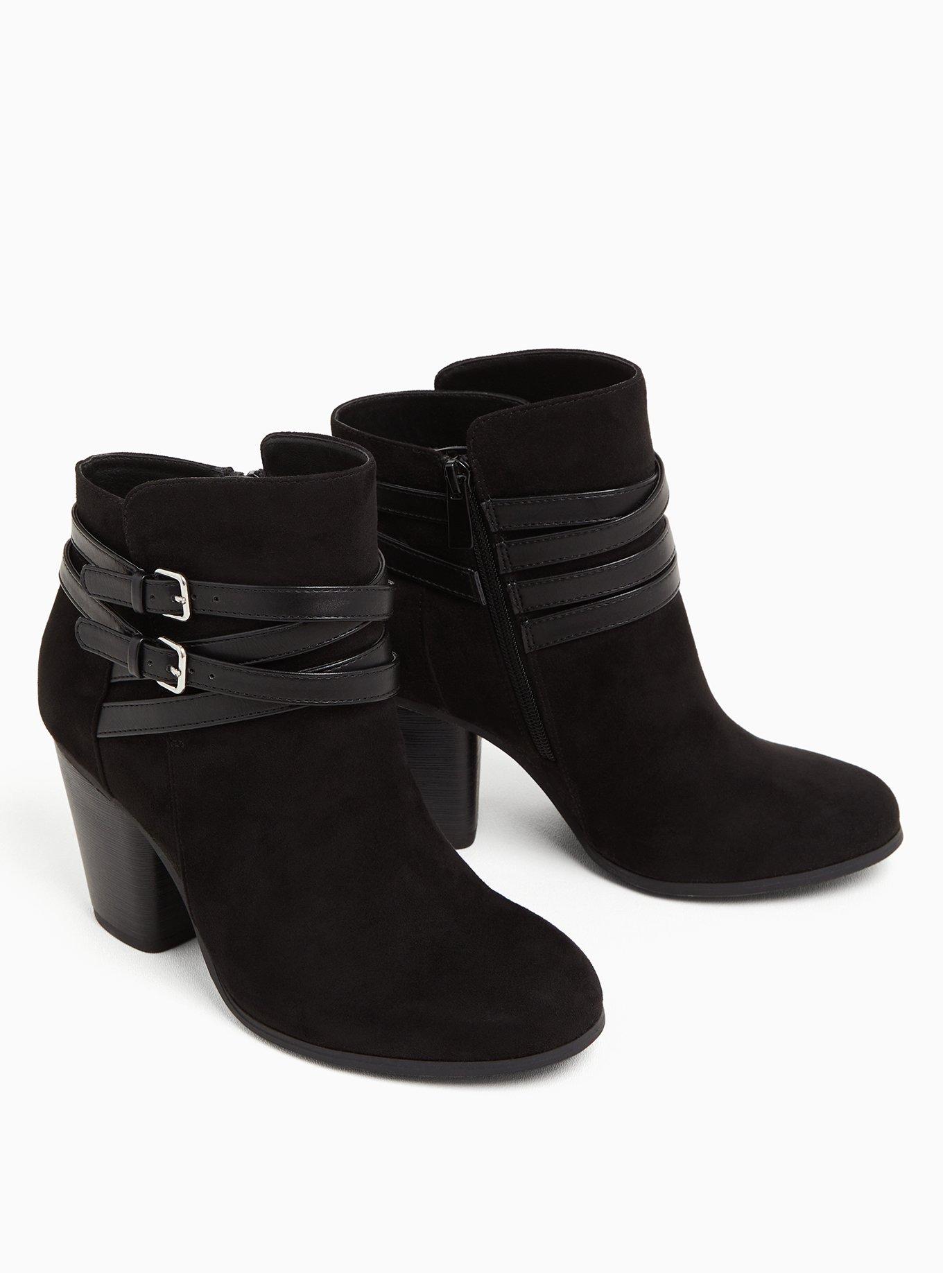 Black Faux Suede Wrap Strap Bootie (WW), BLACK, hi-res