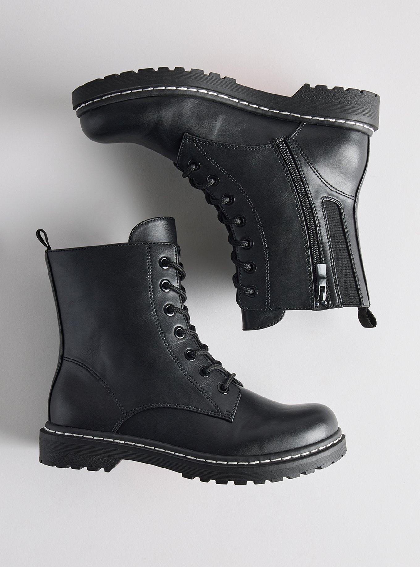 Stevie Lace-Up Combat Boot (WW), BLACK, hi-res