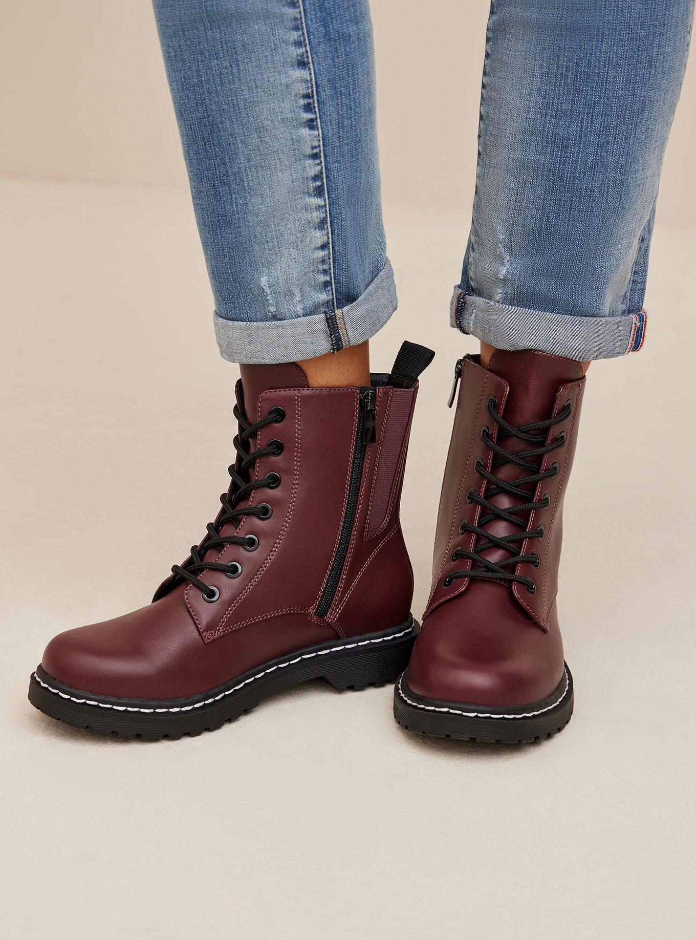 Burgundy 2025 combat boots