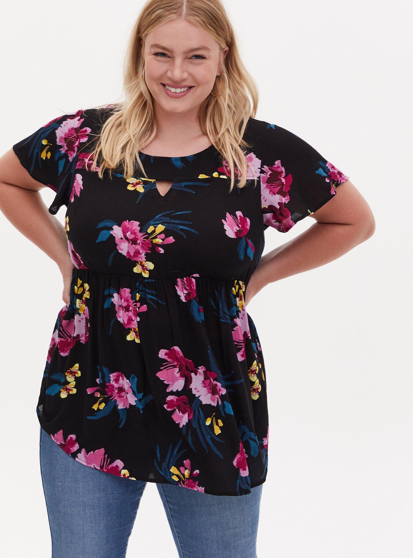 Plus Size - Babydoll Gauze Keyhole Front Tunic Top - Torrid