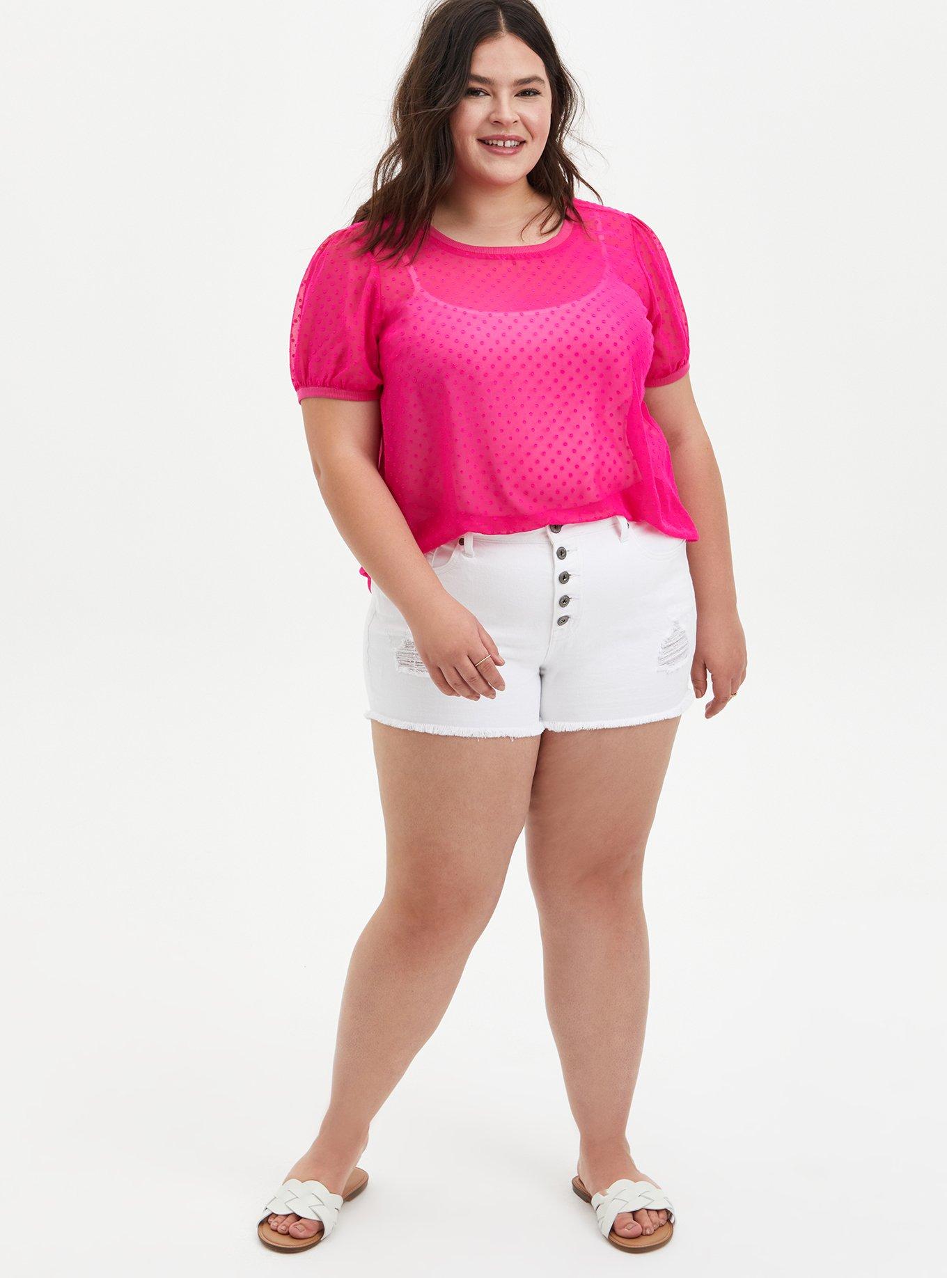 Crinkle Chiffon Rib Trim Top, PINK GLO, alternate