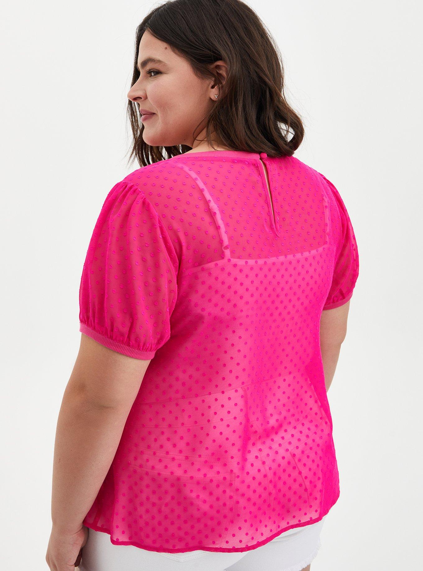 Crinkle Chiffon Rib Trim Top, PINK GLO, alternate