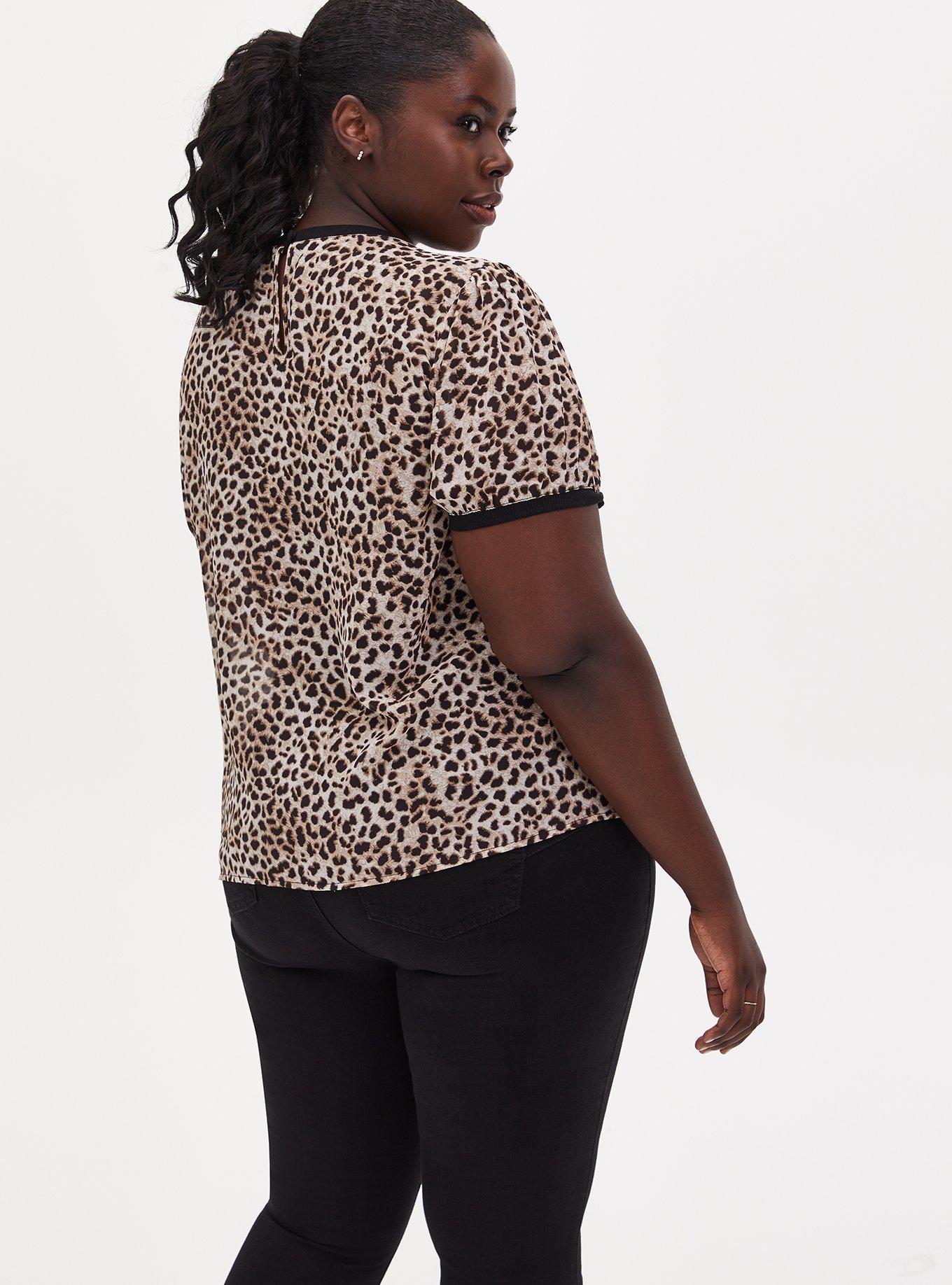 Leopard Chiffon Puff Sleeve Top, CHEE LEOPARD, alternate