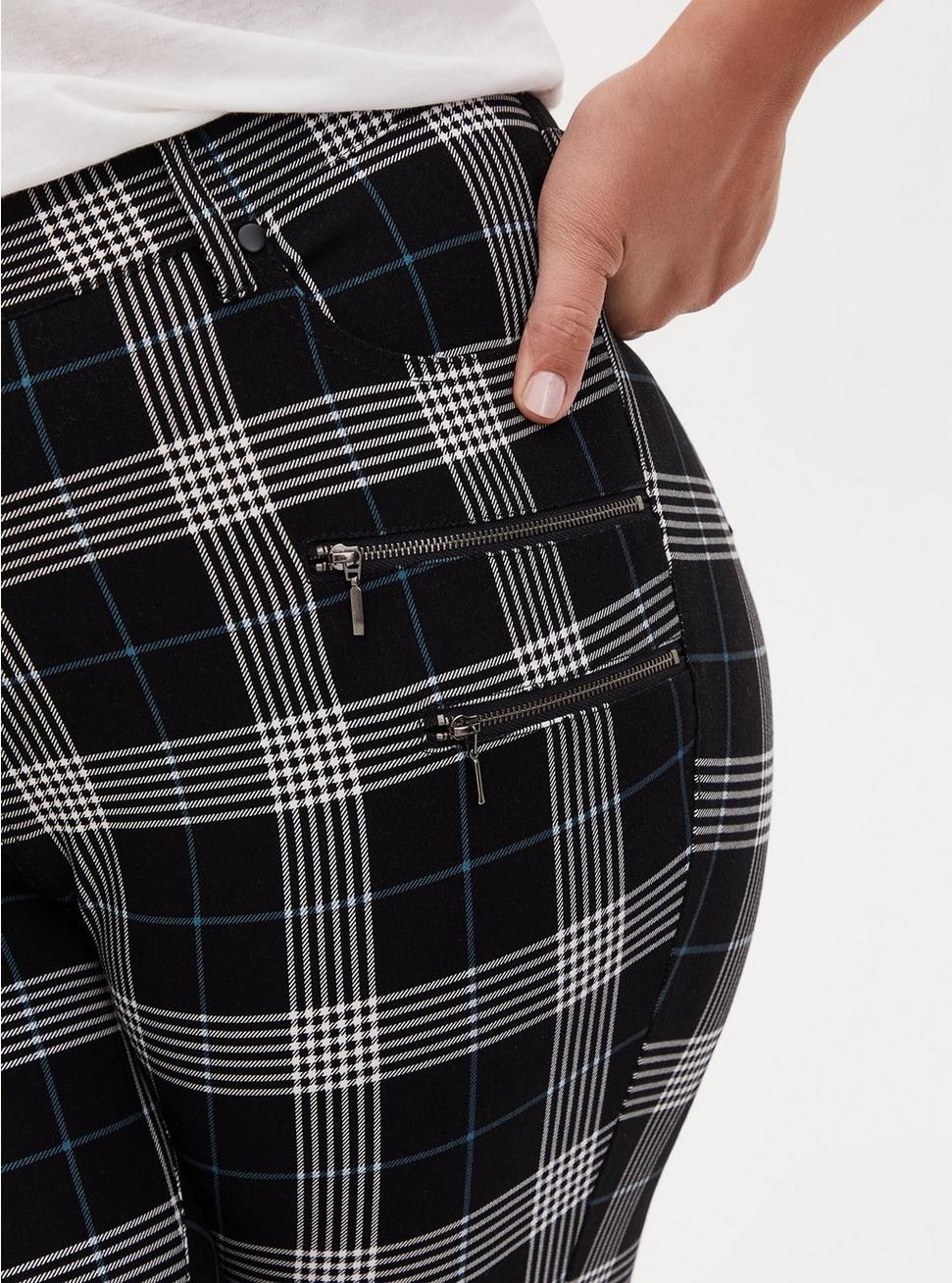Plus Size Skinny Studio Luxe Ponte Mid-Rise Zipper Pant, BLACK PLAID, alternate