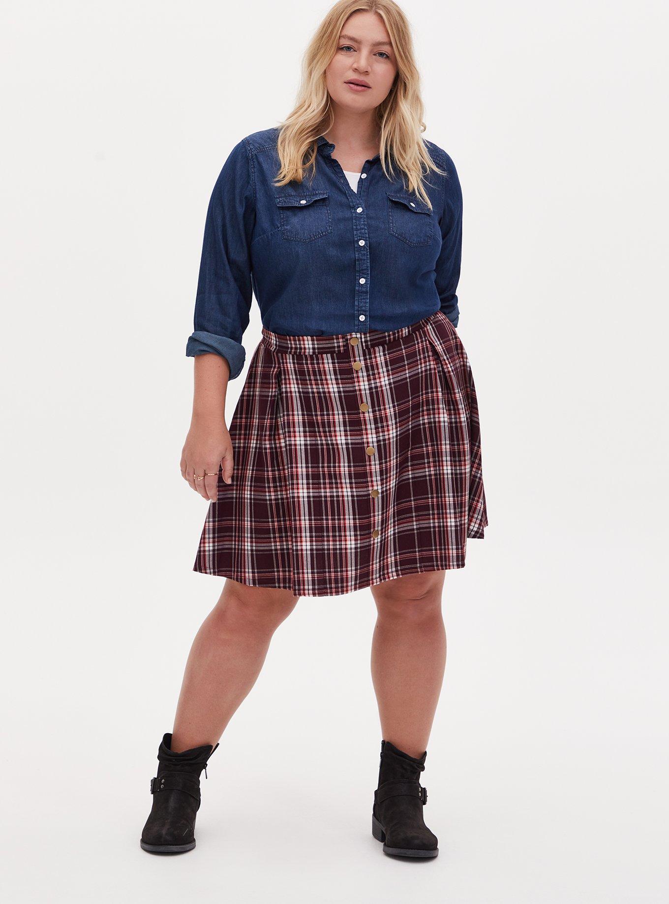 Plus size clearance purple plaid skirt