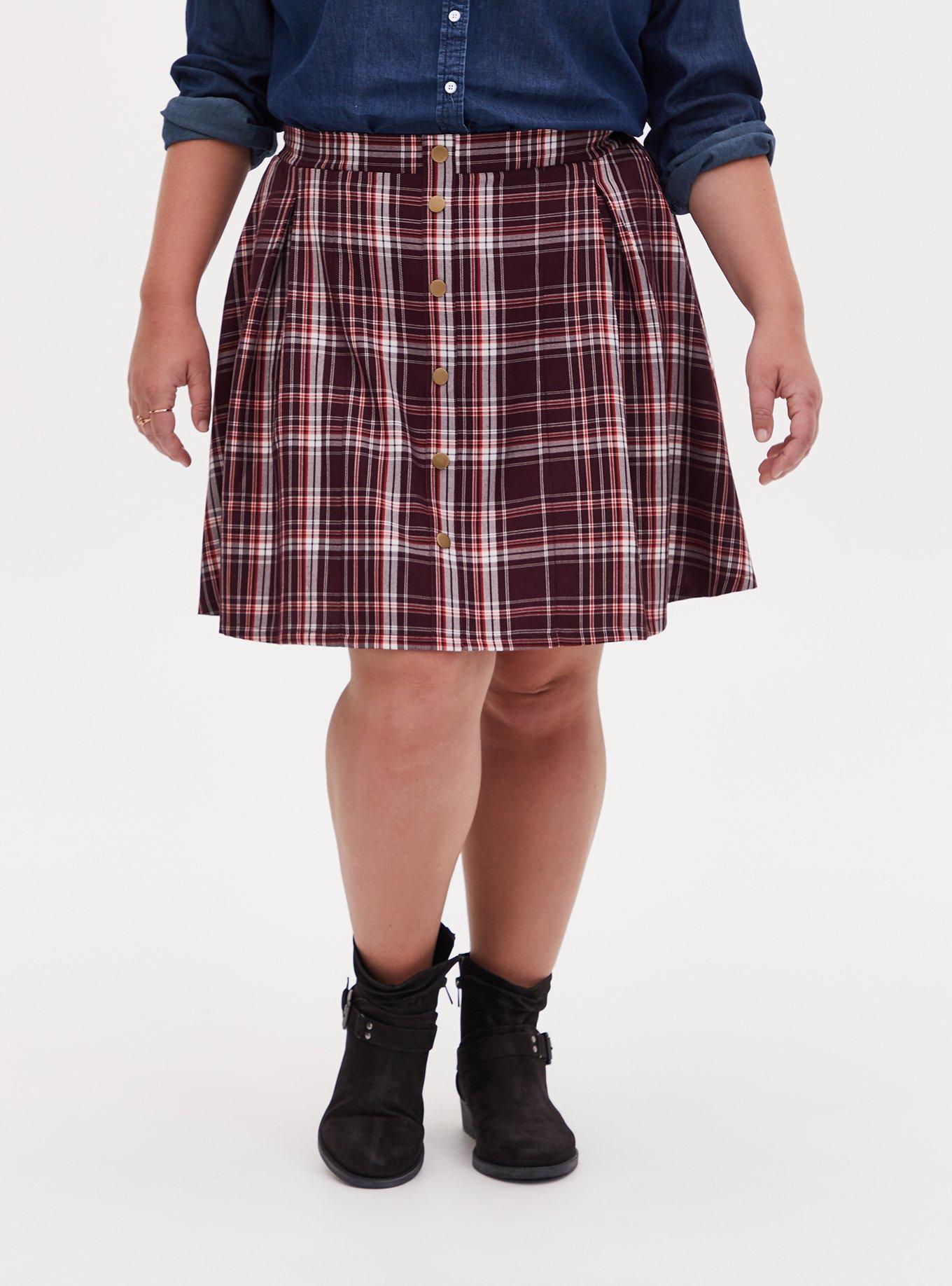 Plus size outlet purple plaid skirt