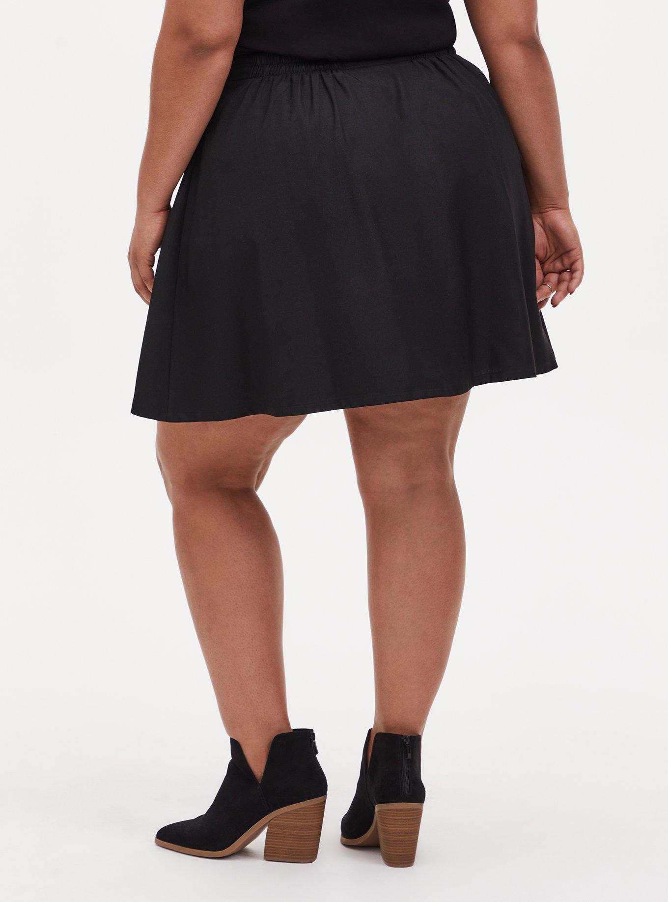 Mini Twill Button-Front Skirt, DEEP BLACK, alternate