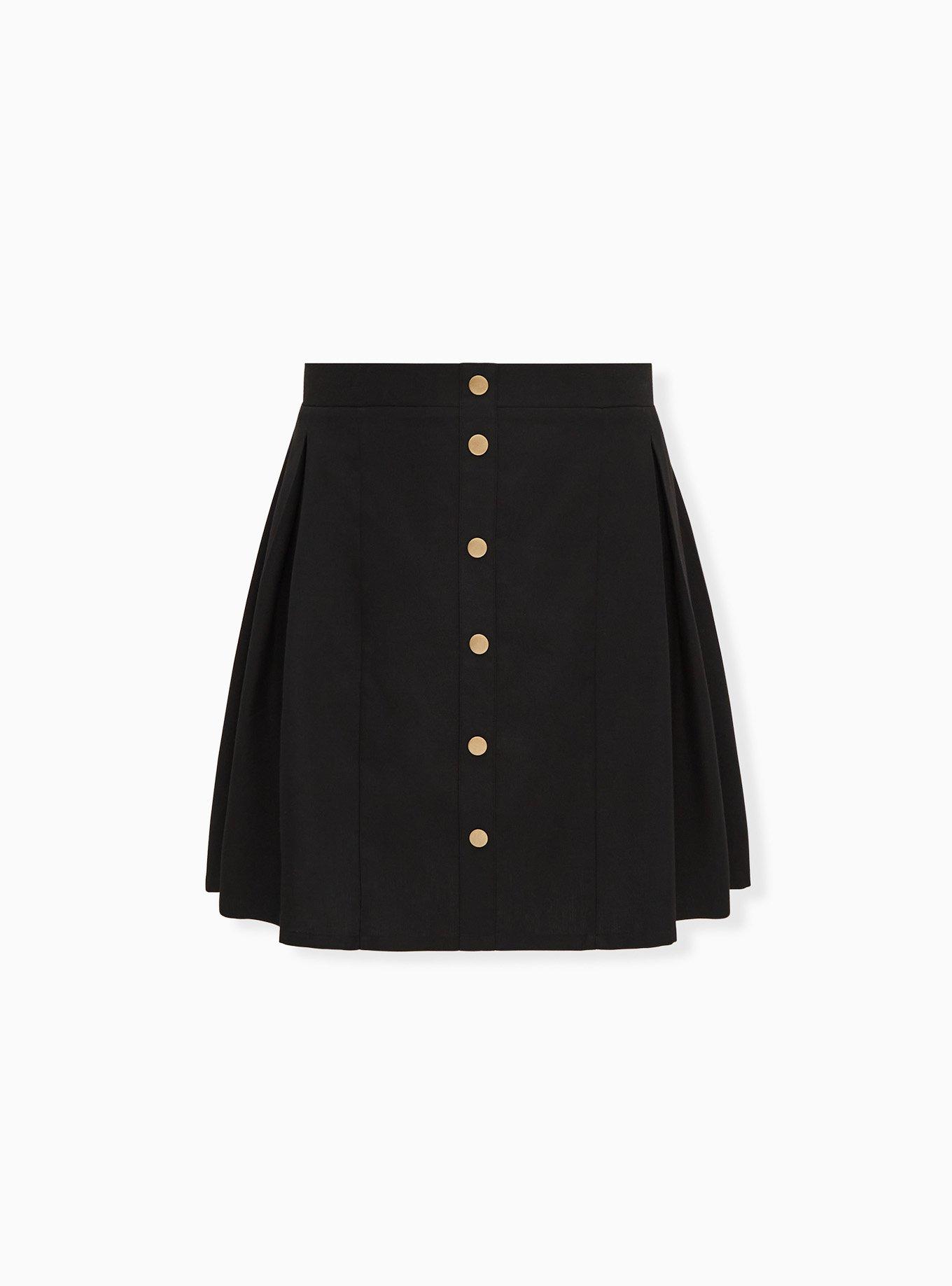 Mini Twill Button-Front Skirt, DEEP BLACK, hi-res