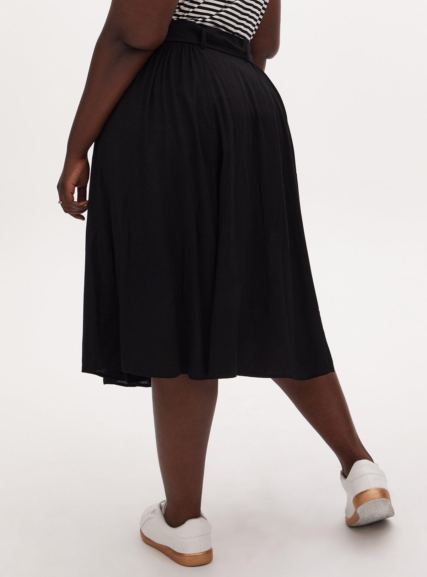 Plus Size Midi Challis Skirt, DEEP BLACK, alternate