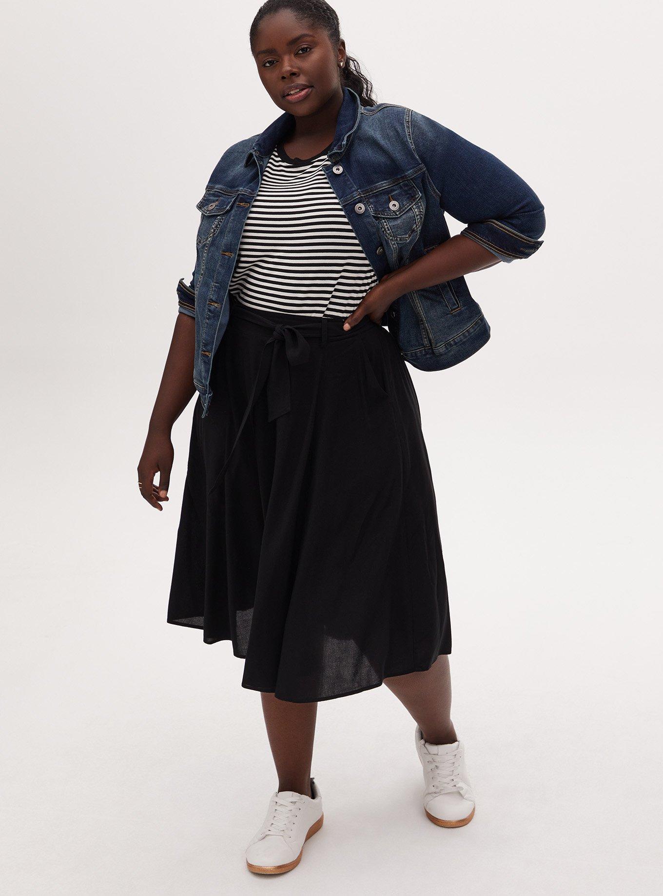 Plus Size Midi Challis Skirt, DEEP BLACK, alternate