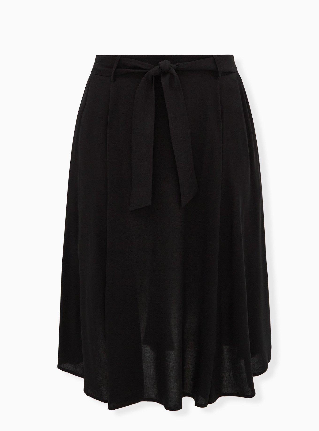 Plus Size Midi Challis Skirt, DEEP BLACK, hi-res
