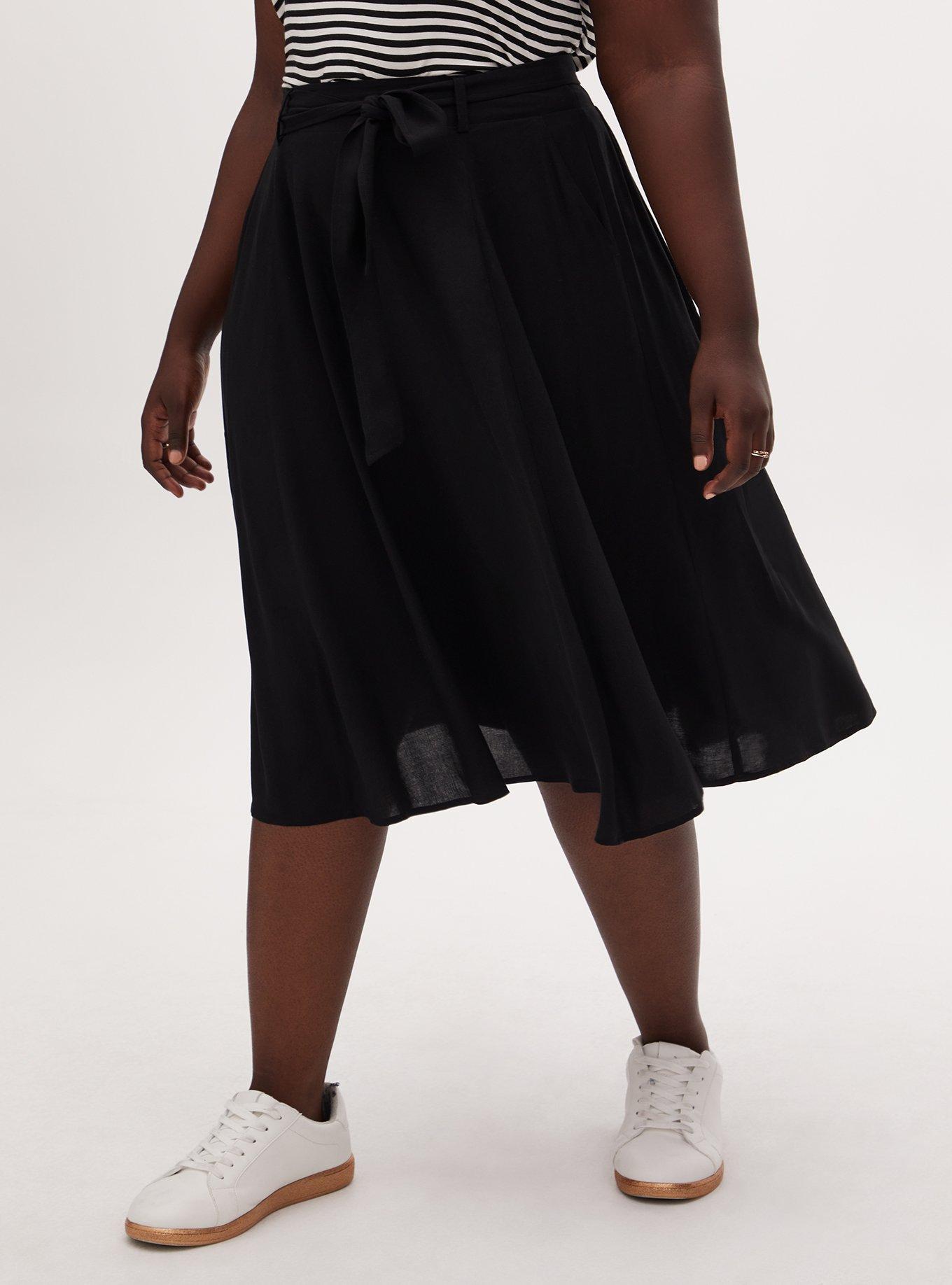Plus Size Midi Challis Skirt, DEEP BLACK, hi-res