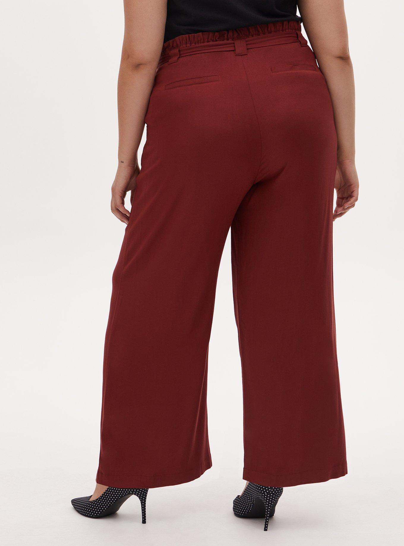 Plus Size Rust Red Twill Self Tie Paperbag Waist Wide Leg Pant Torrid