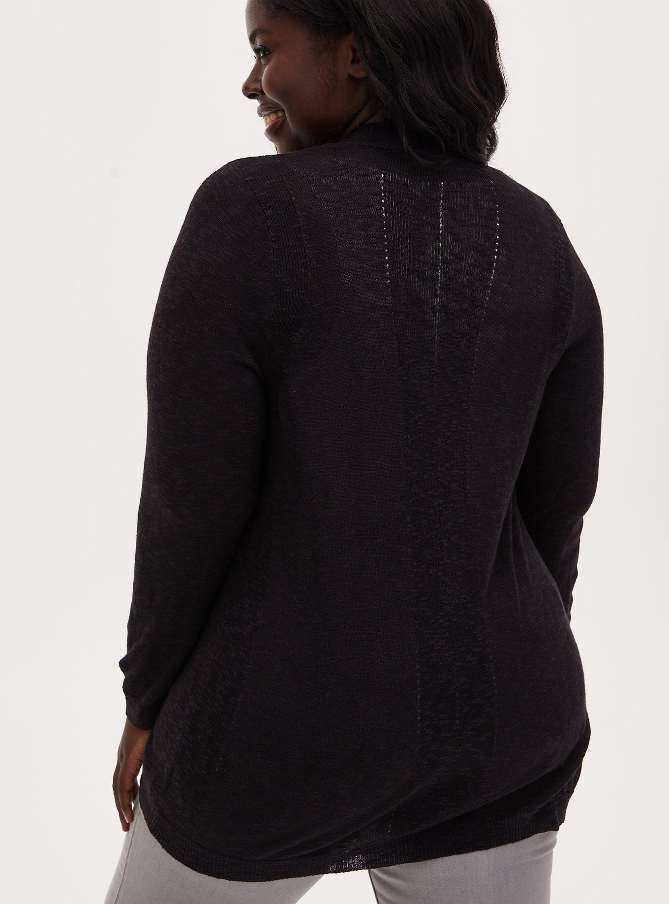 Plus Size Slub Cardigan Curve Front Sweater, INK, alternate