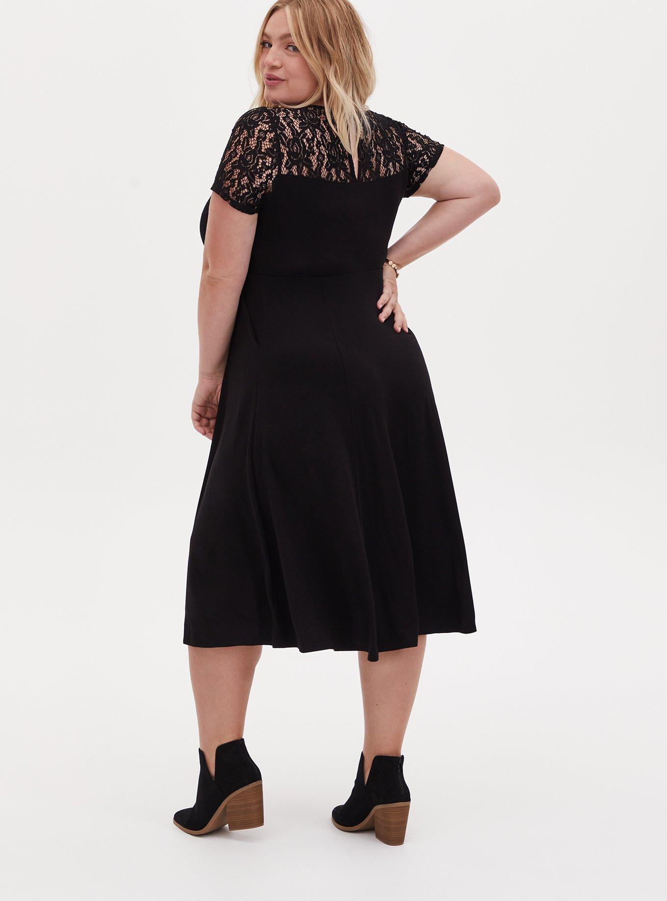 Plus Size - Super Soft Black Lace Inset Midi Dress - Torrid
