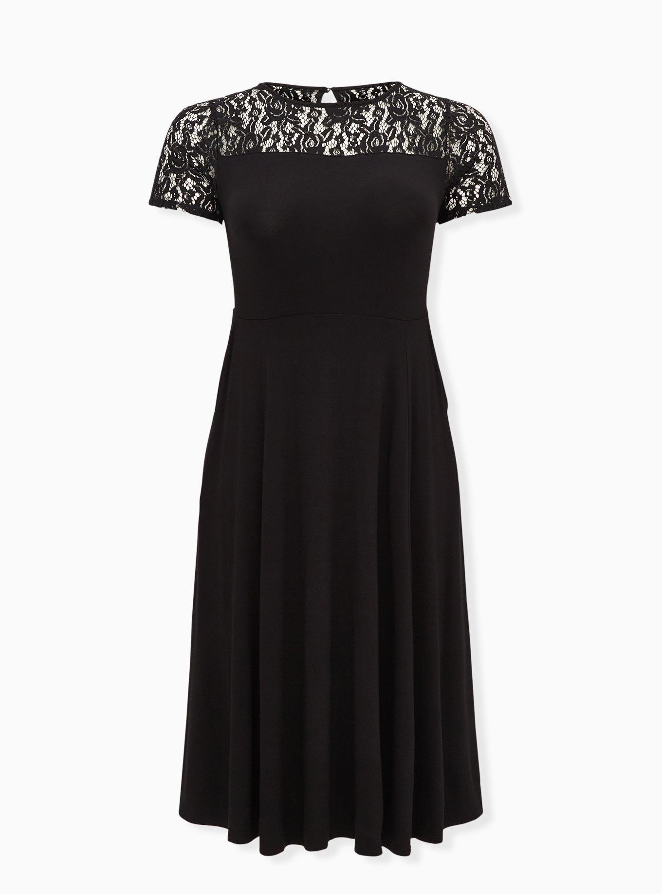 Plus Size - Super Soft Black Lace Inset Midi Dress - Torrid