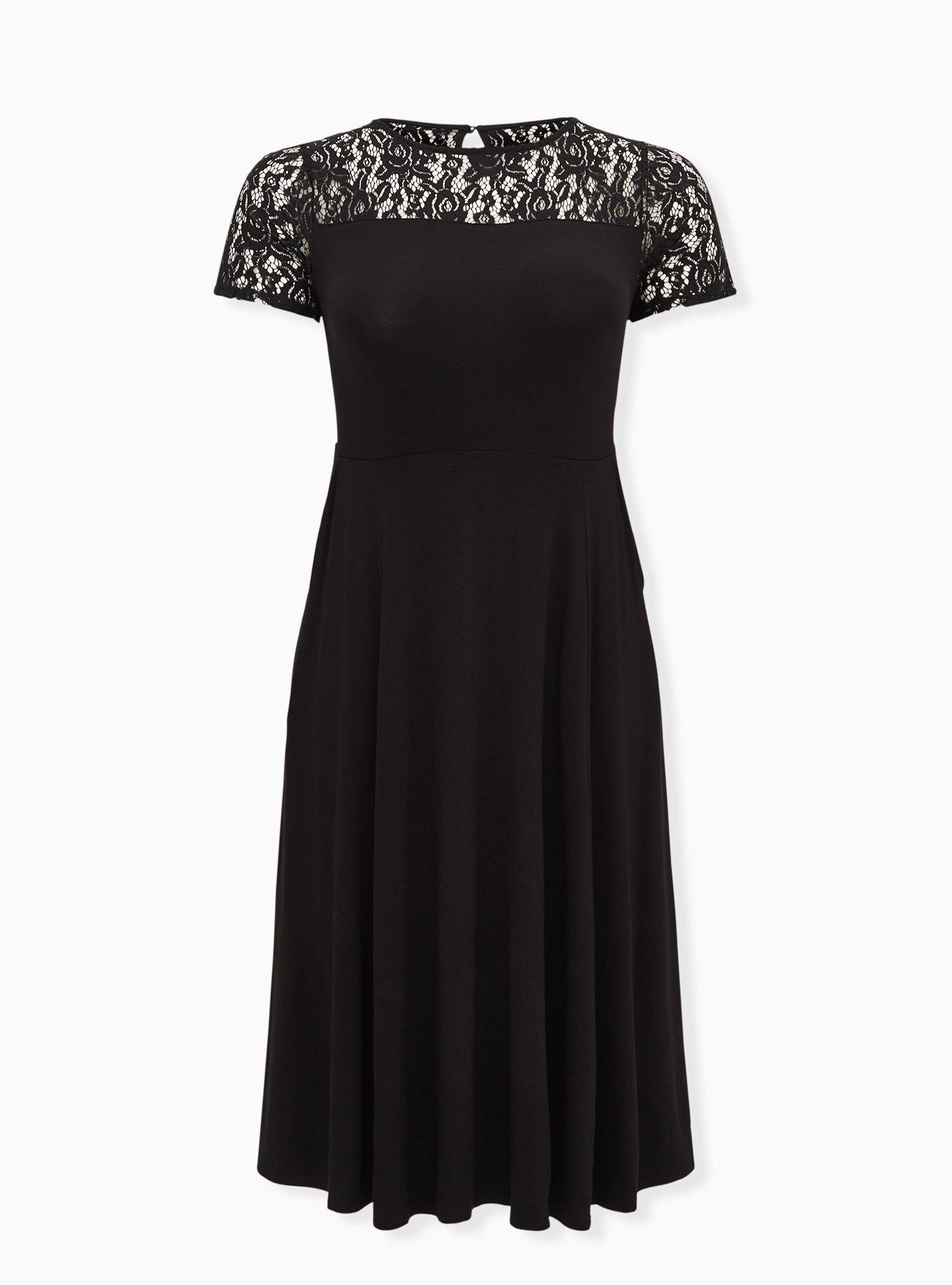 knee length dresses for ladies Women's Black Lace Ruffle Dress main image 1