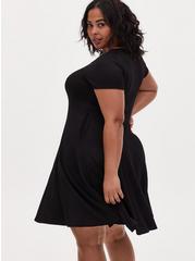 Plus Size Mini Slub Rib Fluted Dress, DEEP BLACK, alternate