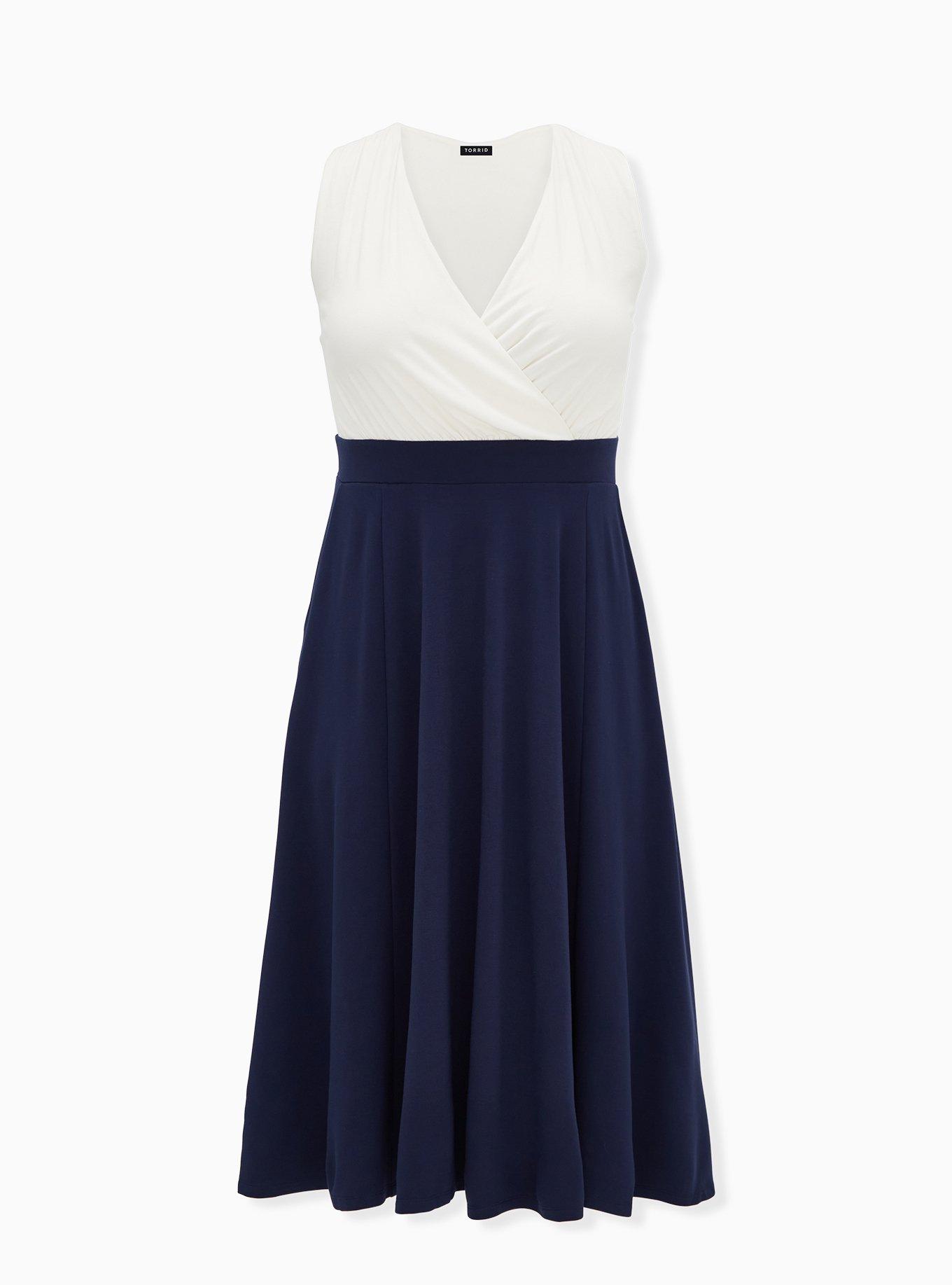 Plus Size - White Jersey & Navy Ponte Midi Dress - Torrid