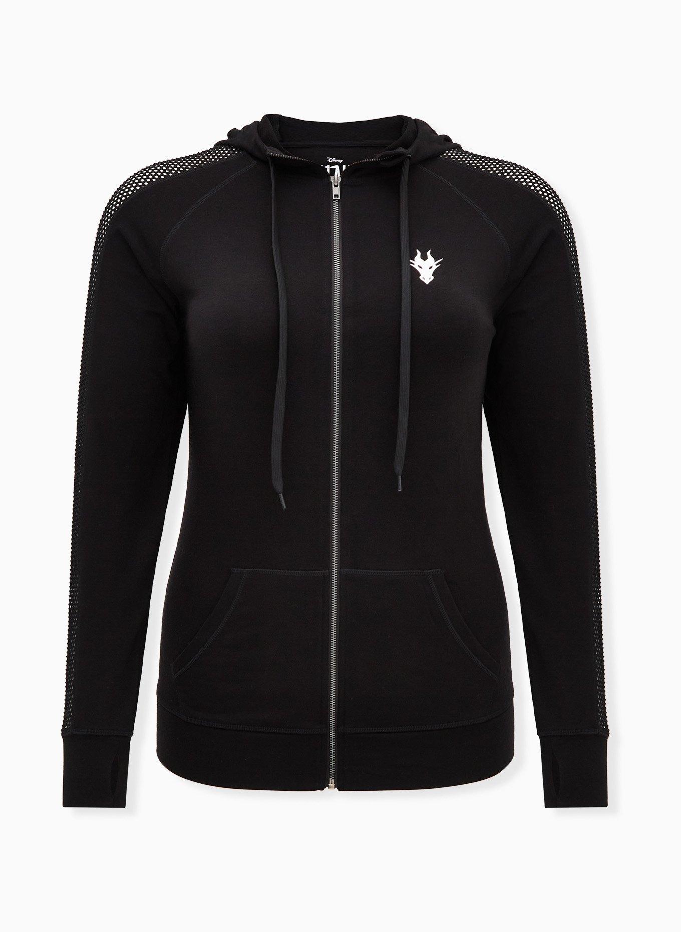 Plus Size Disney Sleeping Beauty Maleficent Black Mesh Shoulder Active Zip Hoodie , DEEP BLACK, hi-res