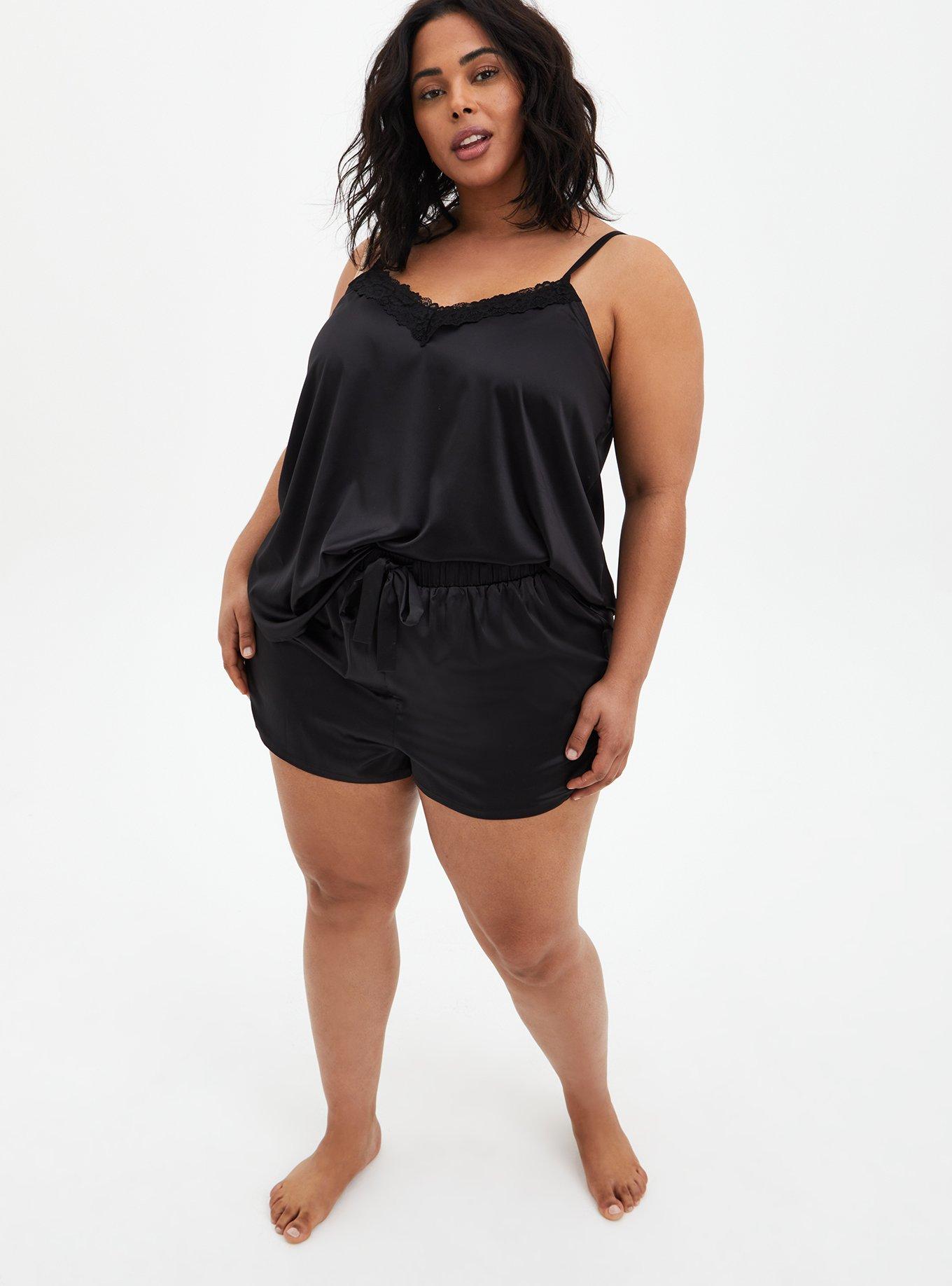 Plus Size Dream Satin Lace Trim Sleeveless Sleep Cami, DEEP BLACK, alternate