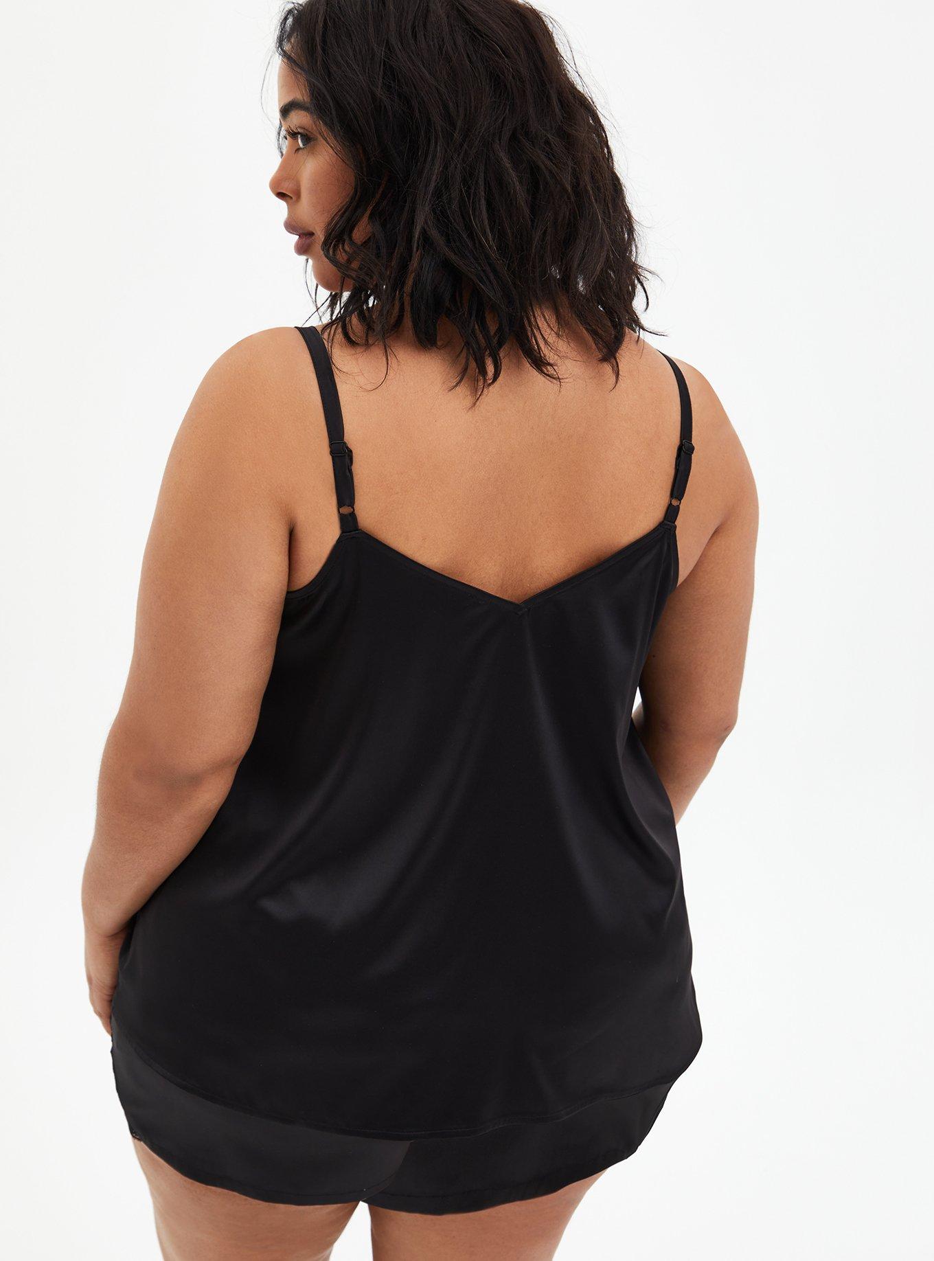 Plus Size Dream Satin Lace Trim Sleeveless Sleep Cami, DEEP BLACK, alternate
