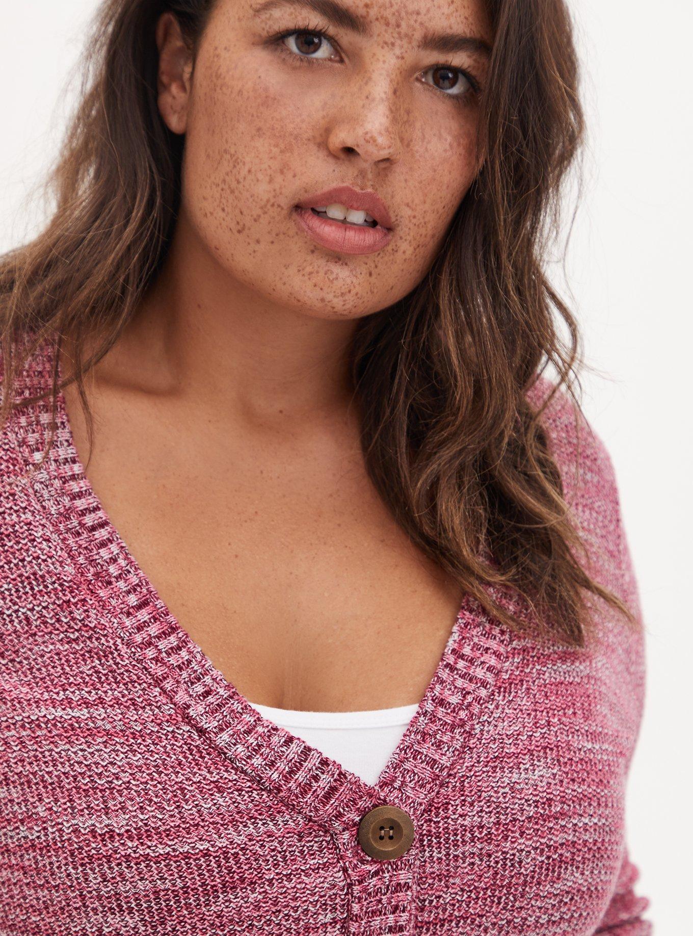 Red Space-Dye Button Front Crop Cardigan, RED, alternate