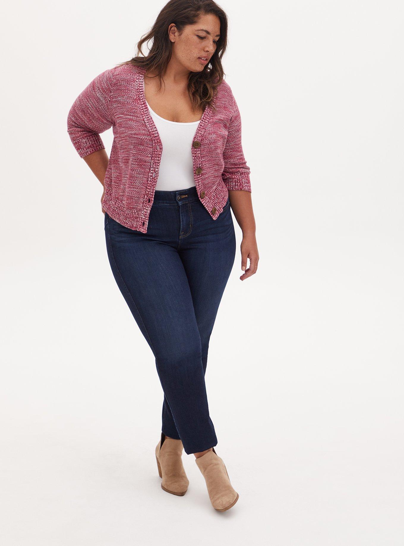Red Space-Dye Button Front Crop Cardigan, RED, alternate