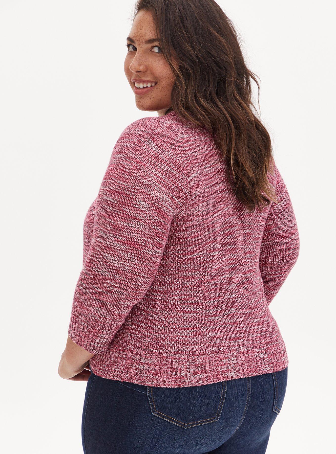 Red Space-Dye Button Front Crop Cardigan, RED, alternate