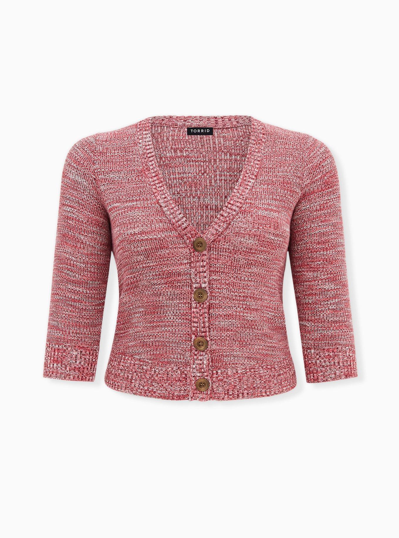 Red Space-Dye Button Front Crop Cardigan, RED, hi-res