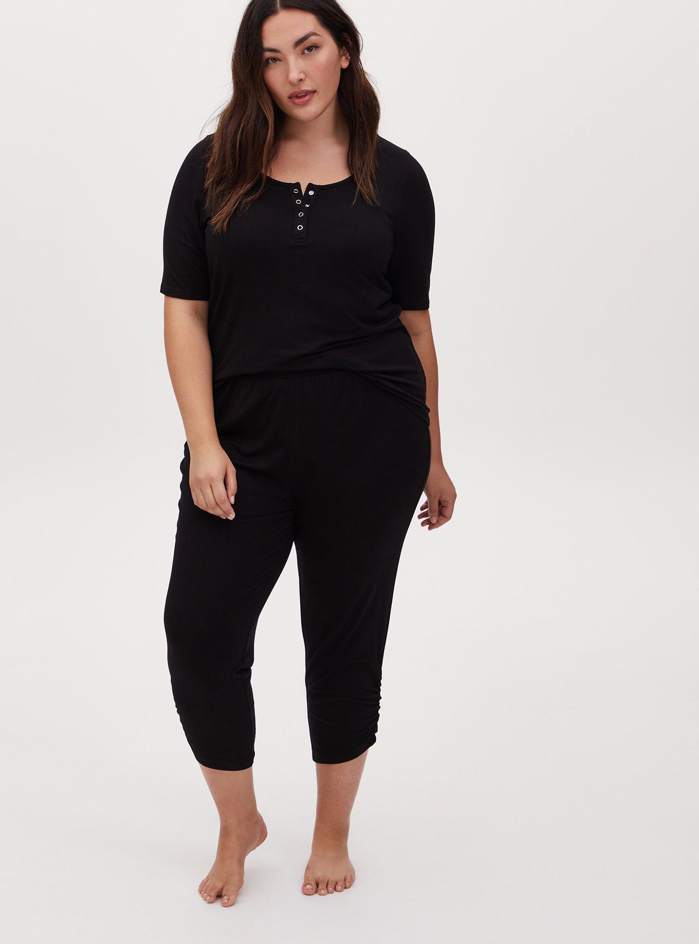 Plus Size Black Jersey Henley Sleep Tee, DEEP BLACK, alternate