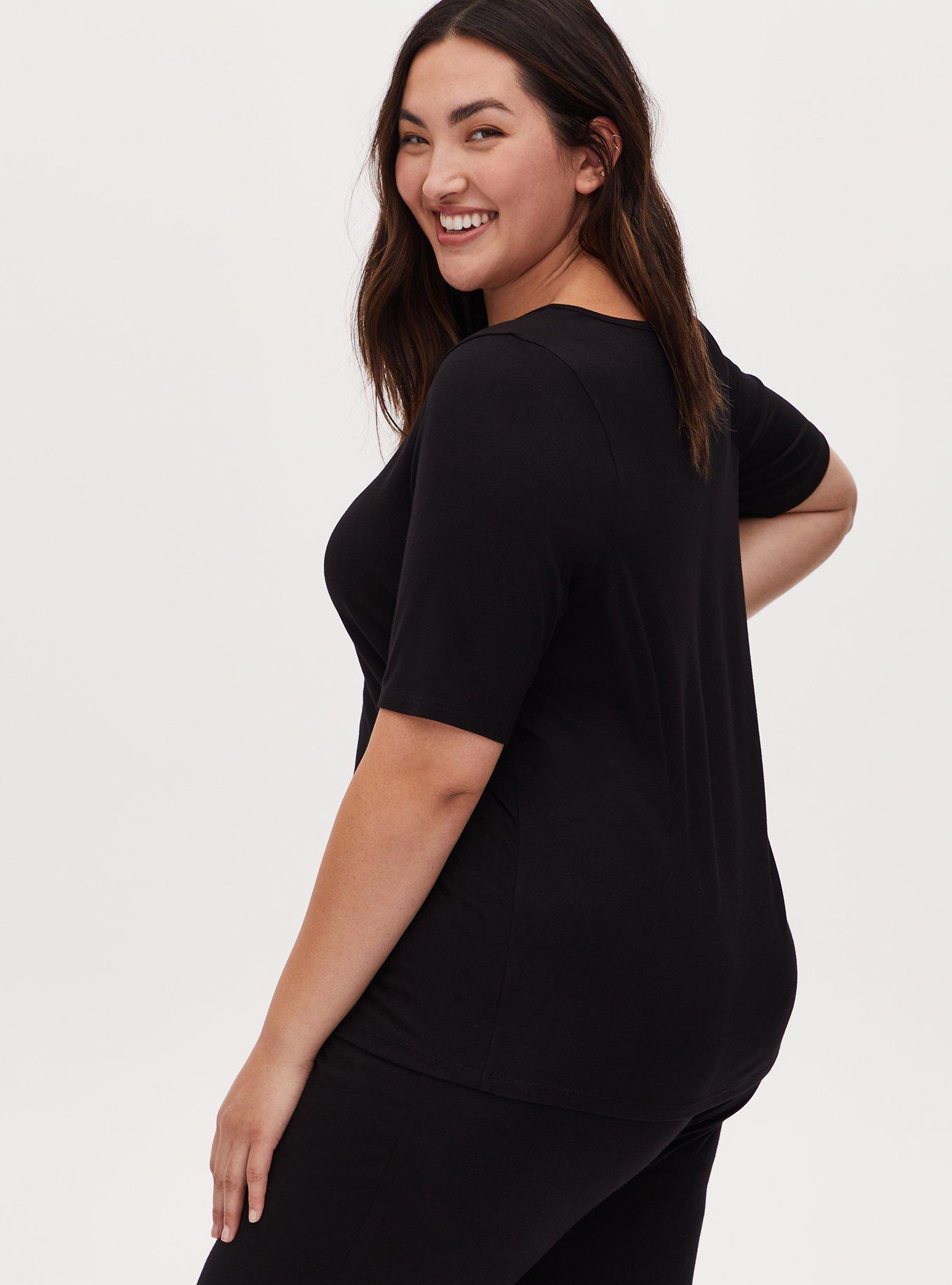 Plus Size Black Jersey Henley Sleep Tee, DEEP BLACK, alternate