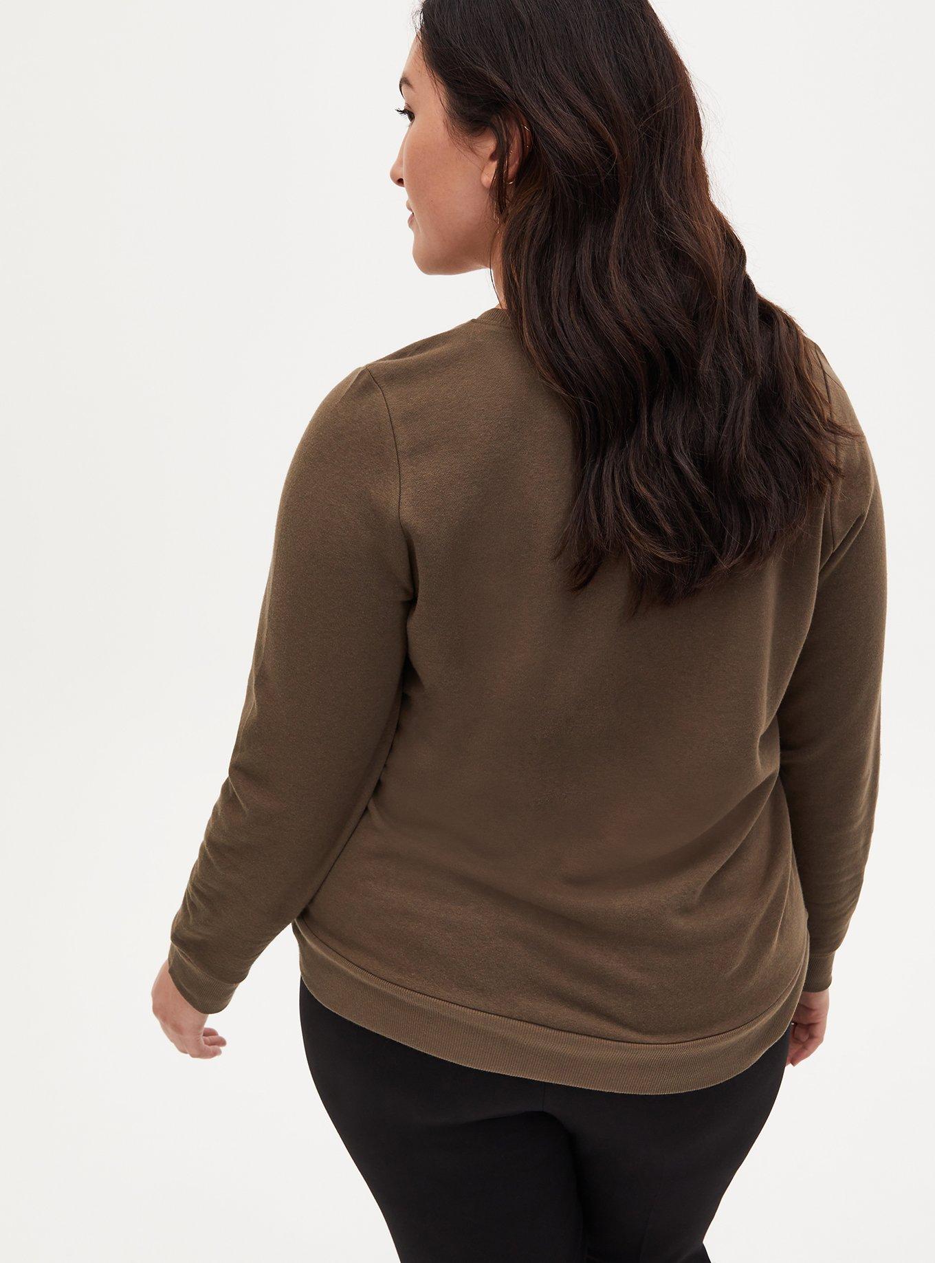 Plus Size Olive Green Fleece Wild And Free Crew Neck Sweatshirt, DEEP DEPTHS, alternate