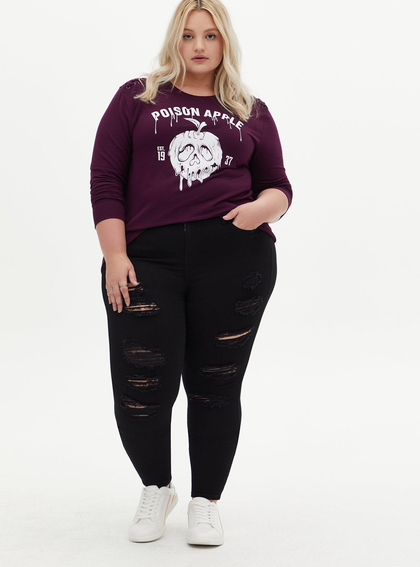 Plus Size Disney Snow White and the Seven Dwarfs Poison Apple Burgundy Lace Shoulder Sweatshirt, POTENT PURPLE, alternate