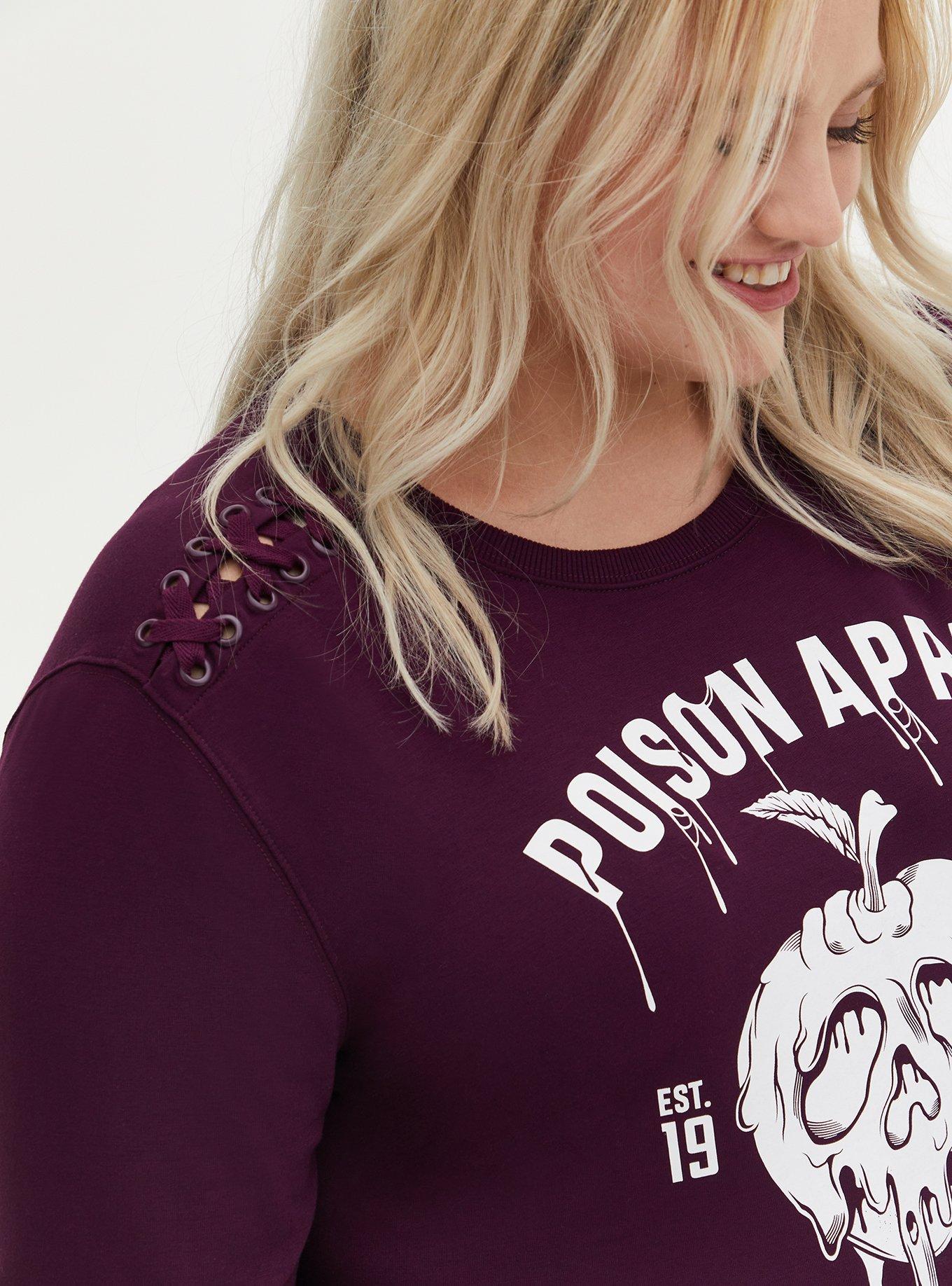 Plus Size Disney Snow White and the Seven Dwarfs Poison Apple Burgundy Lace Shoulder Sweatshirt, POTENT PURPLE, alternate