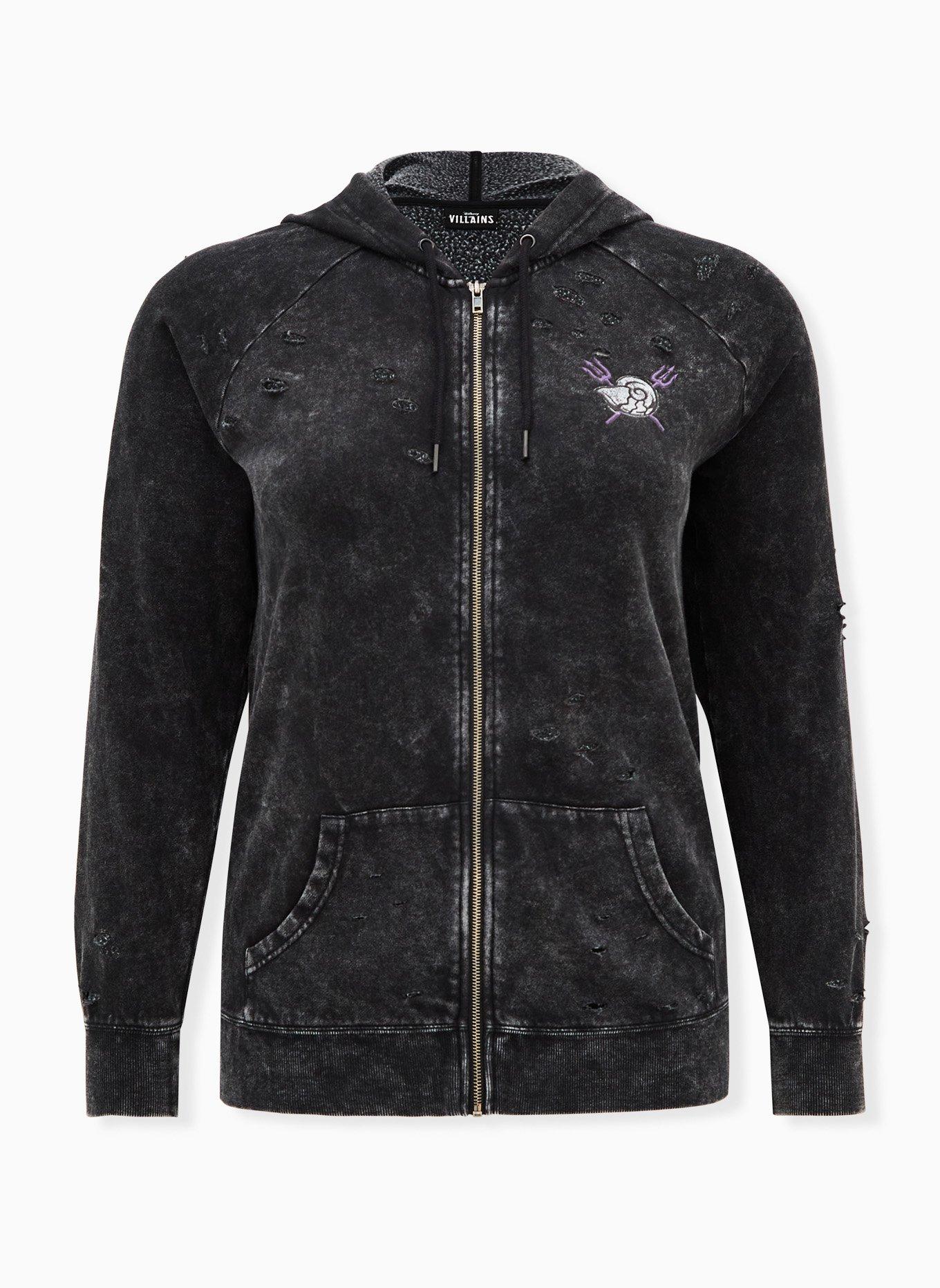 Plus Size Disney The Little Mermaid Ursula Make &lsquo;Em Squirm Black Mineral Wash Zip Hoodie, DEEP BLACK, hi-res
