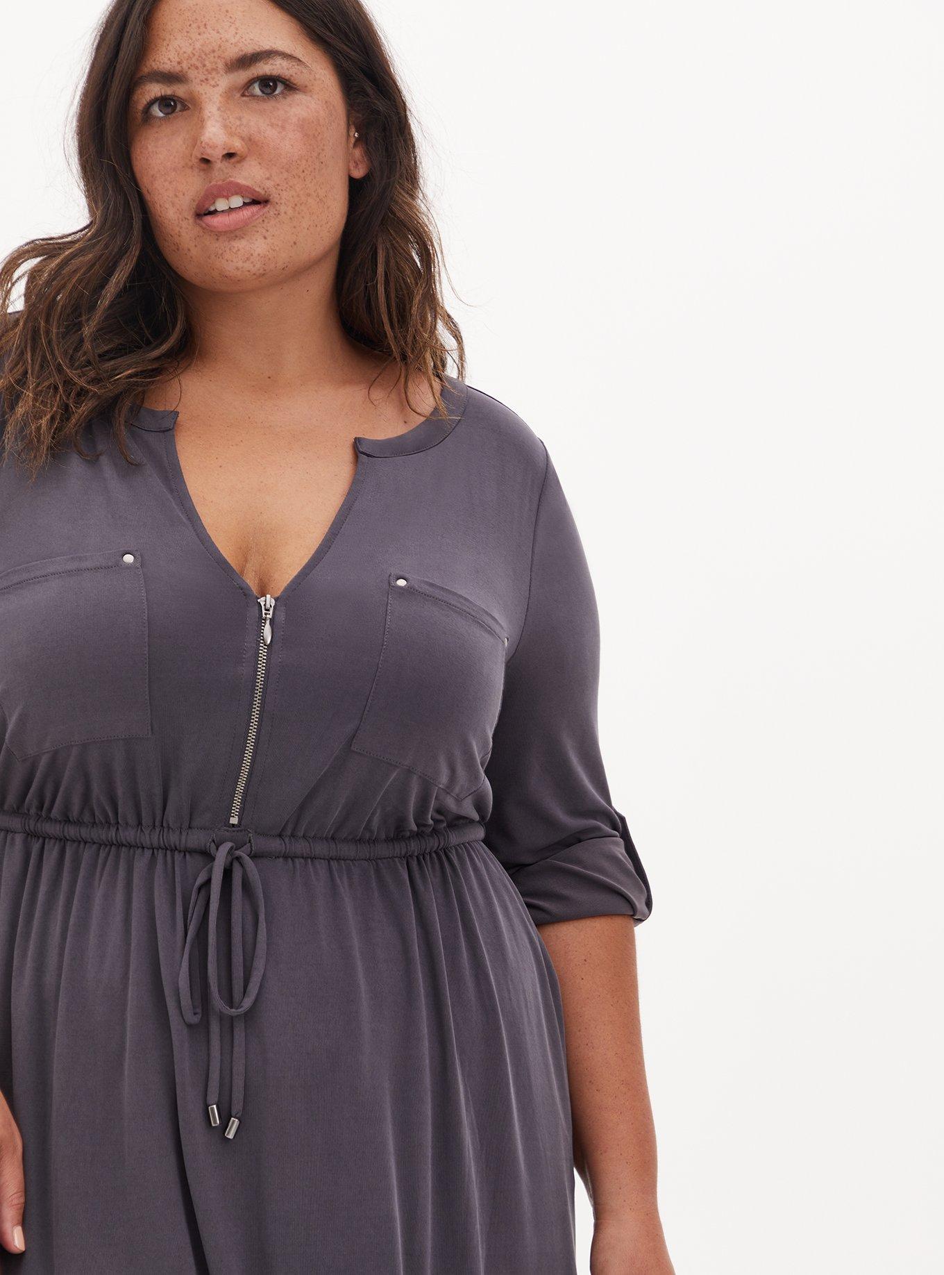 Dark Slate Grey Cupro Zip Front Drawstring Shirt Dress, NINE IRON, alternate
