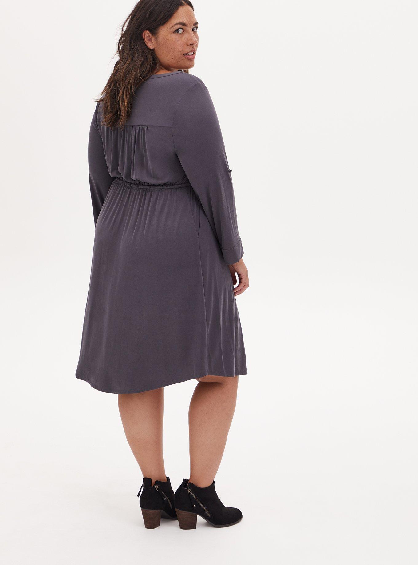 Dark Slate Grey Cupro Zip Front Drawstring Shirt Dress, NINE IRON, alternate