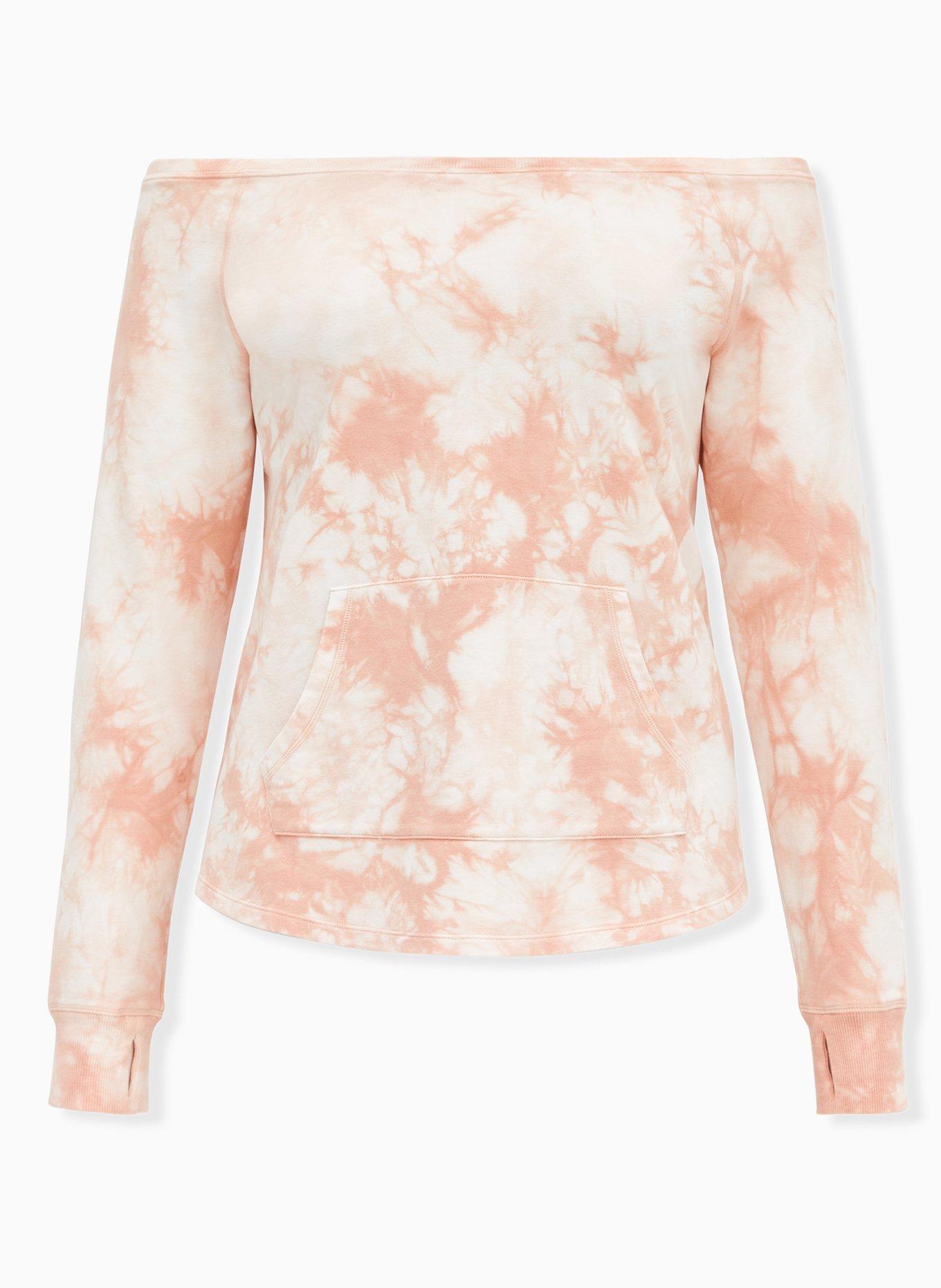 Plus Size - Light Pink Tie-Dye Terry Off Shoulder Active Sweatshirt - Torrid
